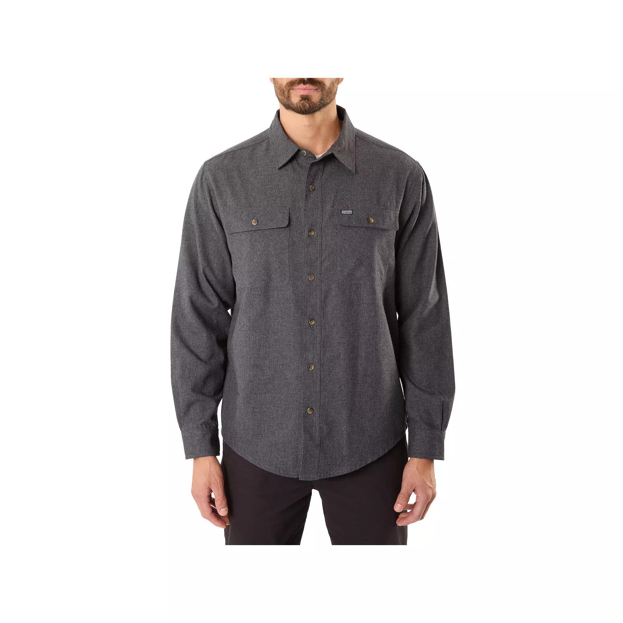 Men's Smith's Workwear Regular-Fit Solid Two-Pocket Flannel Button-Down Shirt, Size: Large, Grey Olive Product Image