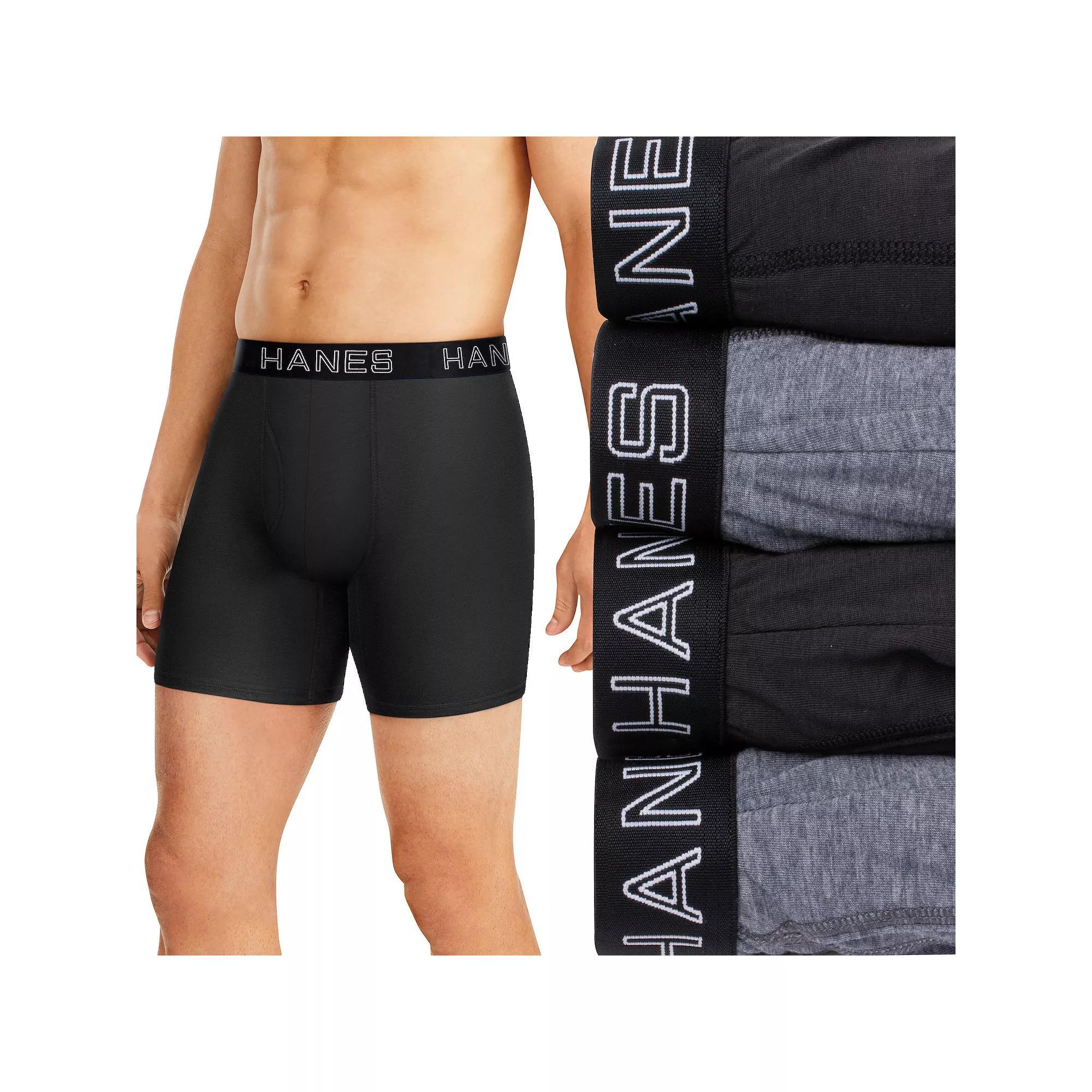 Hanes Ultimate 4-Pack Men's Comfort Flex Fit Total Support Pouch Boxer Briefs, Size: Large, Black Gray Product Image