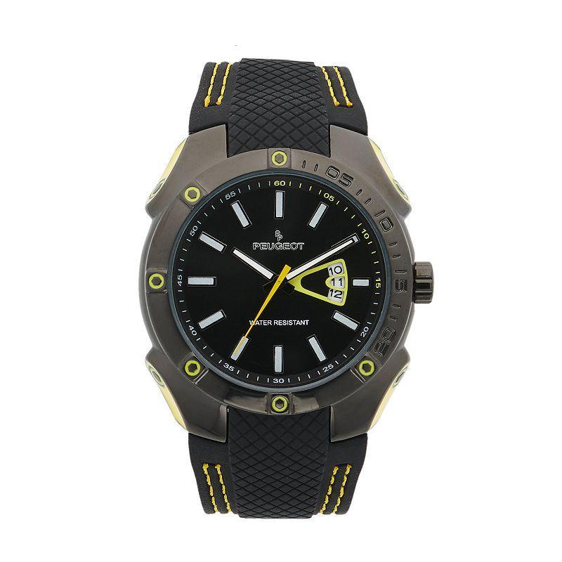 Peugeot Mens 44mm Black Sport Calendar Stitched Rubber Band Watch Product Image