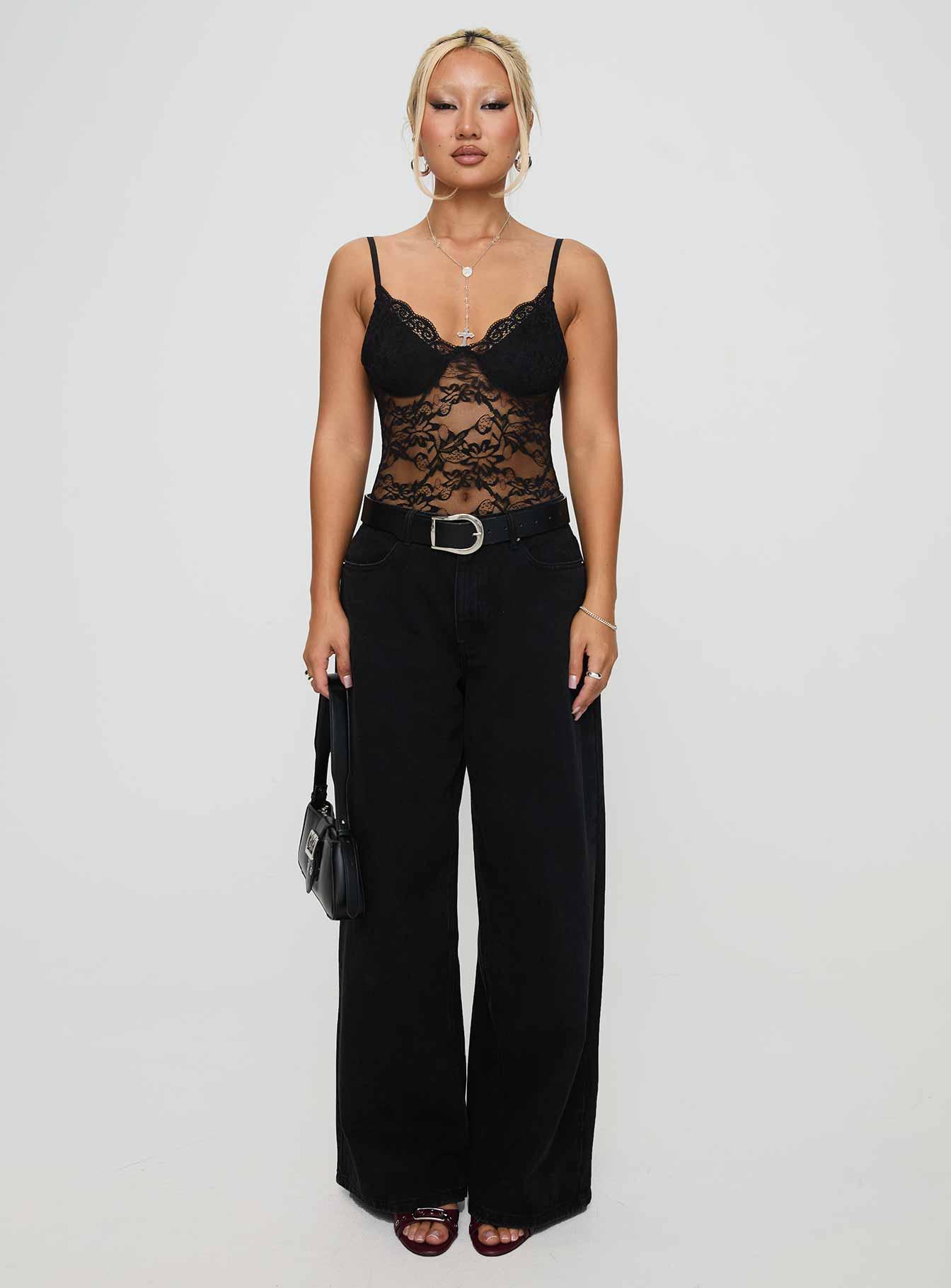 Wystan Lace Bodysuit Black Product Image