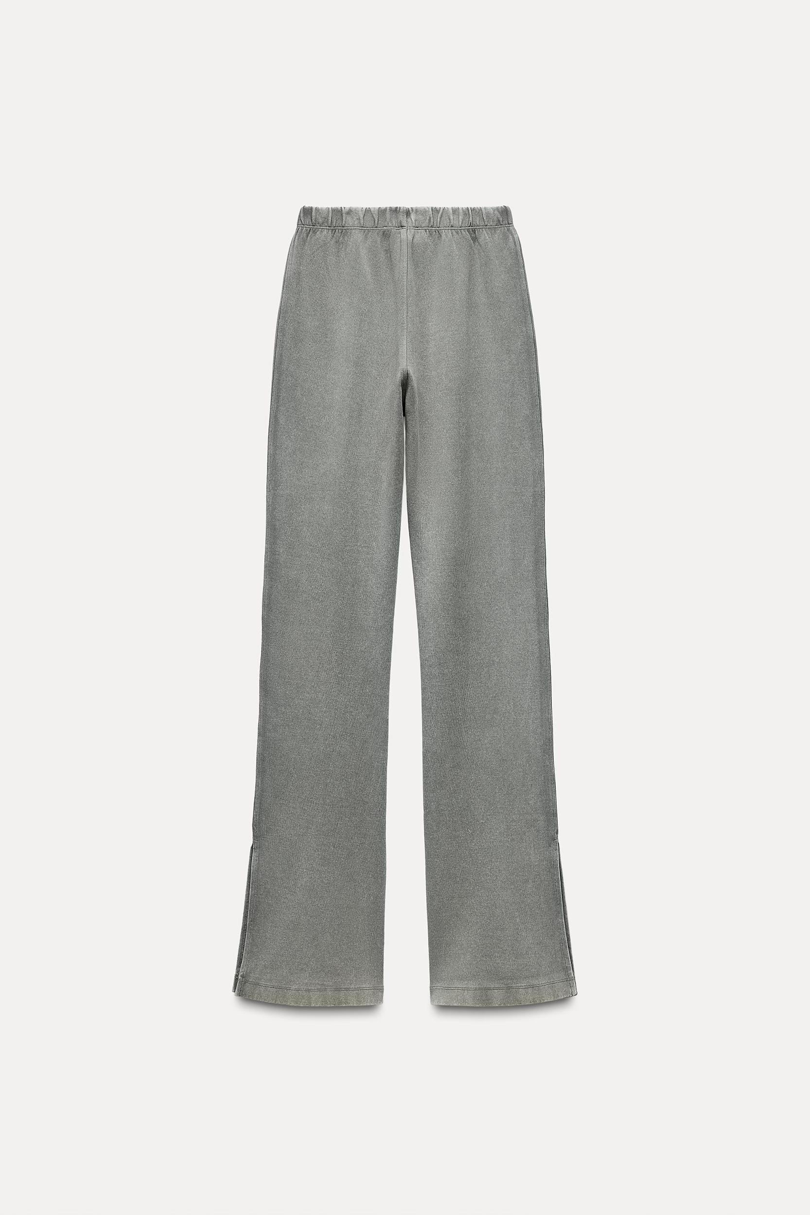 WASHED EFFECT FLARED INTERLOCK PANTS Product Image
