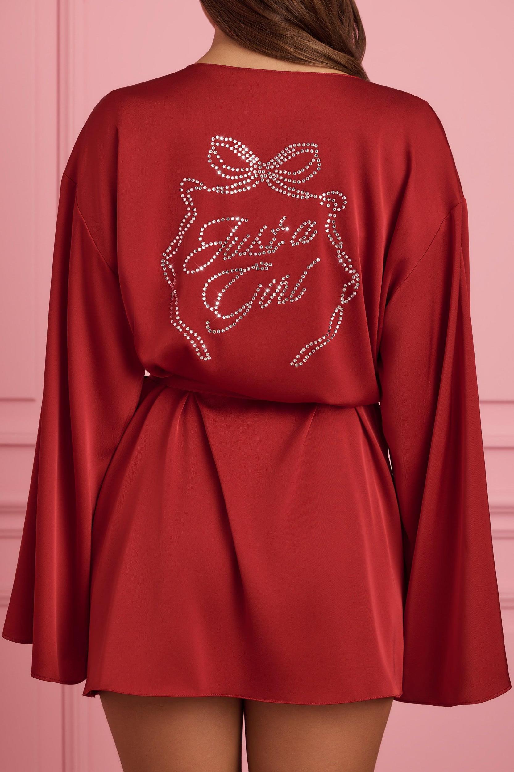 Embellished Wrap-Over Robe in Ruby Red Product Image