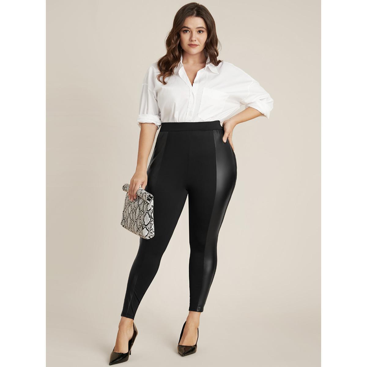 Plus Size Contrast Striped Elastic Waist Skinny Leggings Women Black Party High stretch Skinny High Rise Going out Leggings BloomChic 28/5X Product Image