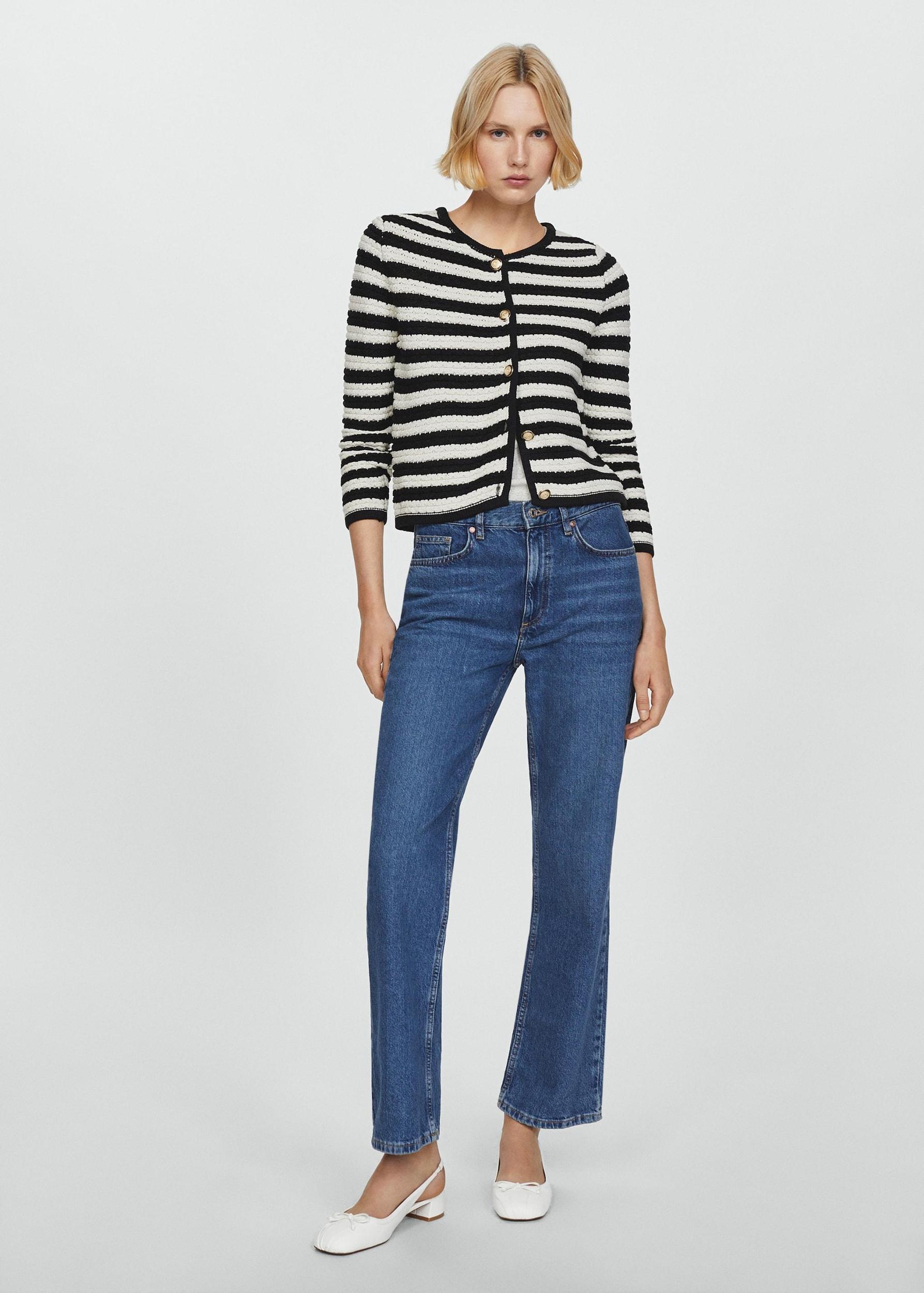 Striped cardigan with jewel buttons - Women | MANGO USA Product Image