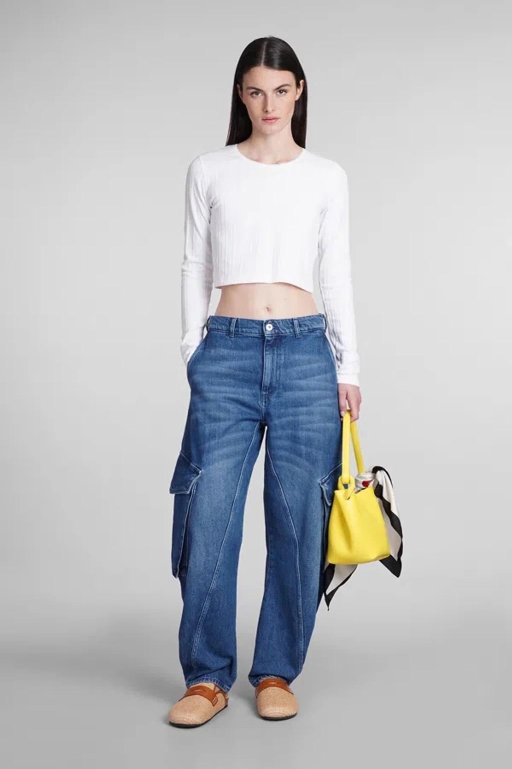 JW ANDERSON Long-sleeve Cropped Top With Anchor Embroidery In White Product Image