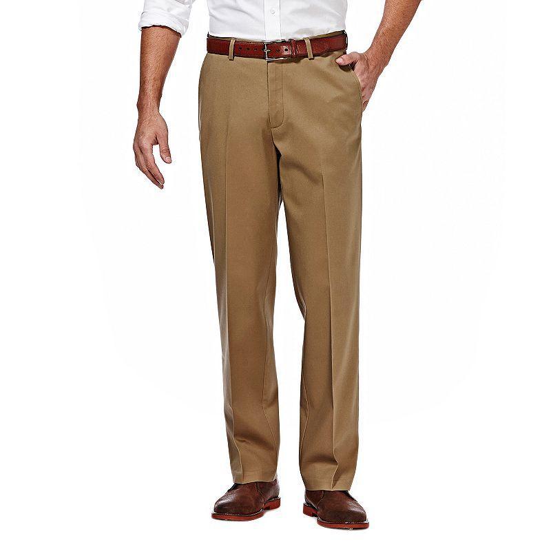 Mens Haggar Premium No-Iron Khaki Super Flex Waist Straight-Fit Stretch Flat-Front Pants, Mens Product Image