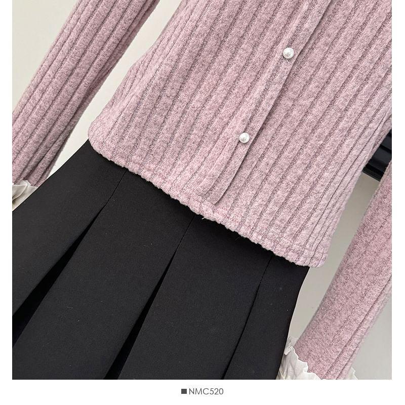 Ruffle-Trim Ribbed-Knit Crop Top Product Image