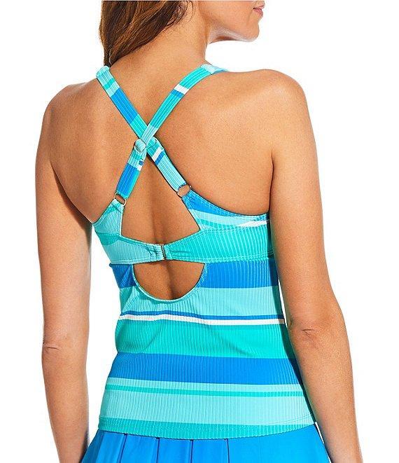 Athena Next by Athena Bermuda Stripe V-Neck Cross Back Sport Tankini Swim Top Product Image