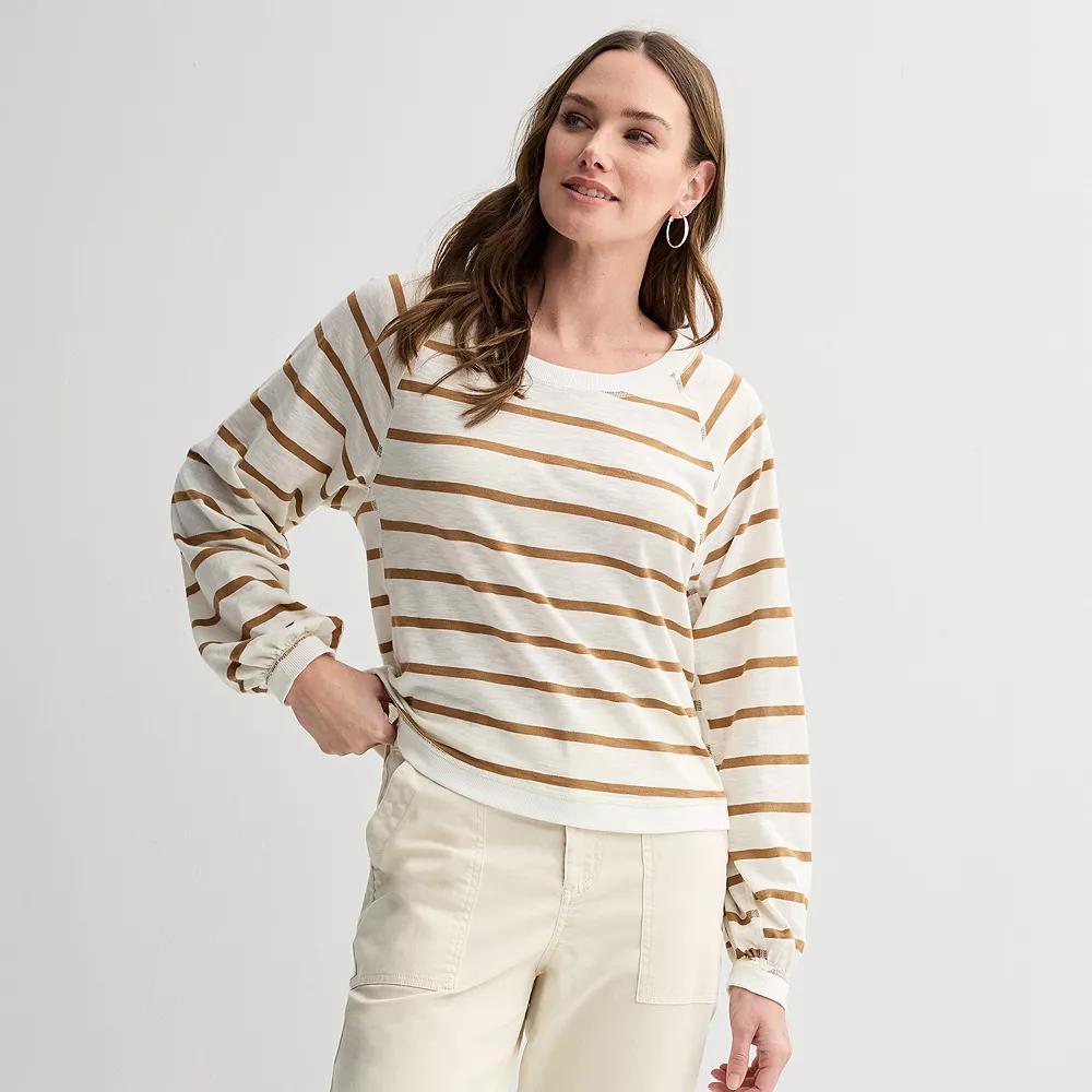 Women's Sonoma Goods For Life® Balloon Sleeve Raglan T-Shirt, Size: XS, Ivory  Stripe Product Image