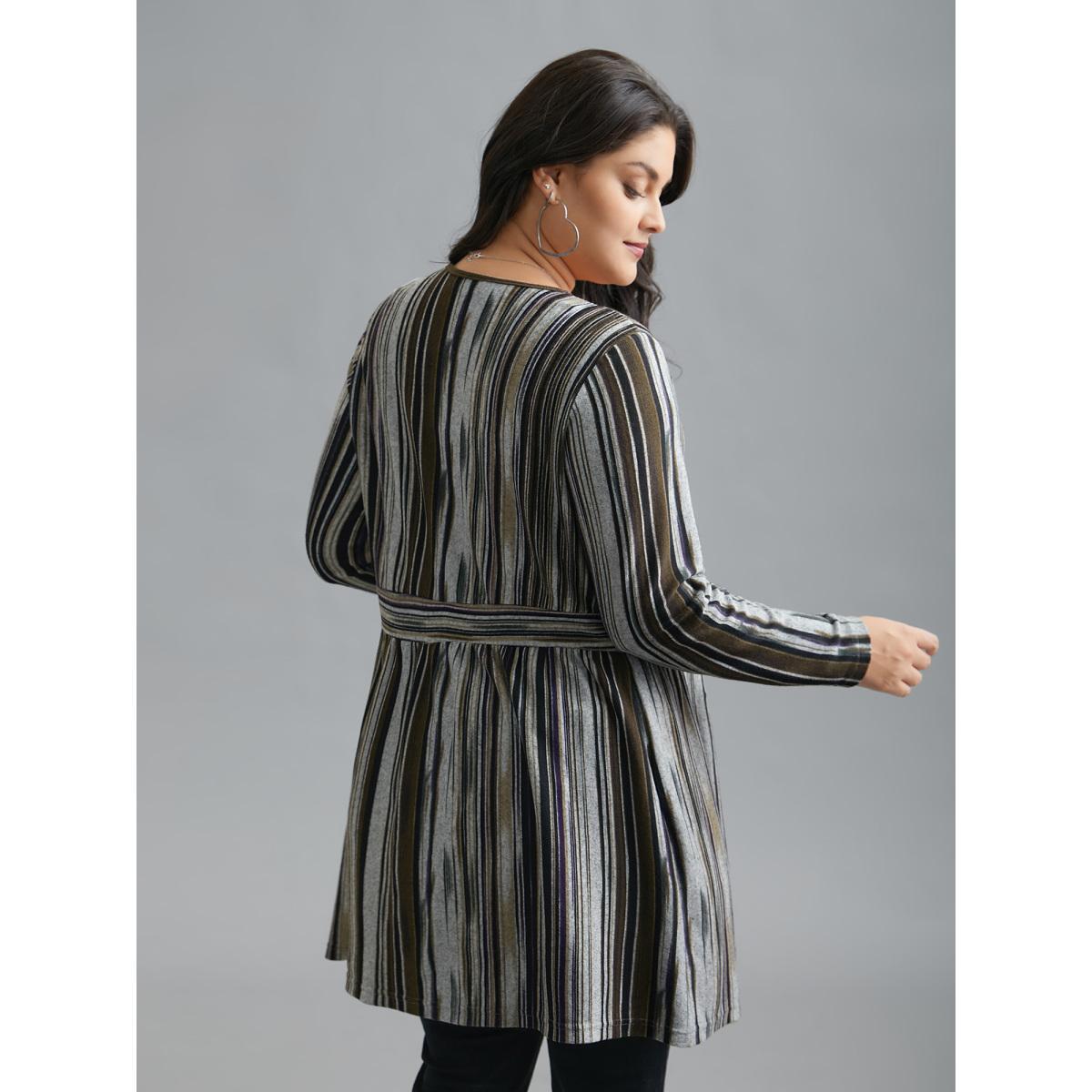 Plus Size Colored Striped Open Front Waist Defining Jacket Women Multicolor Contrast Bodycon Side seam pocket Everyday Jackets BloomChic 18-20/2X Product Image
