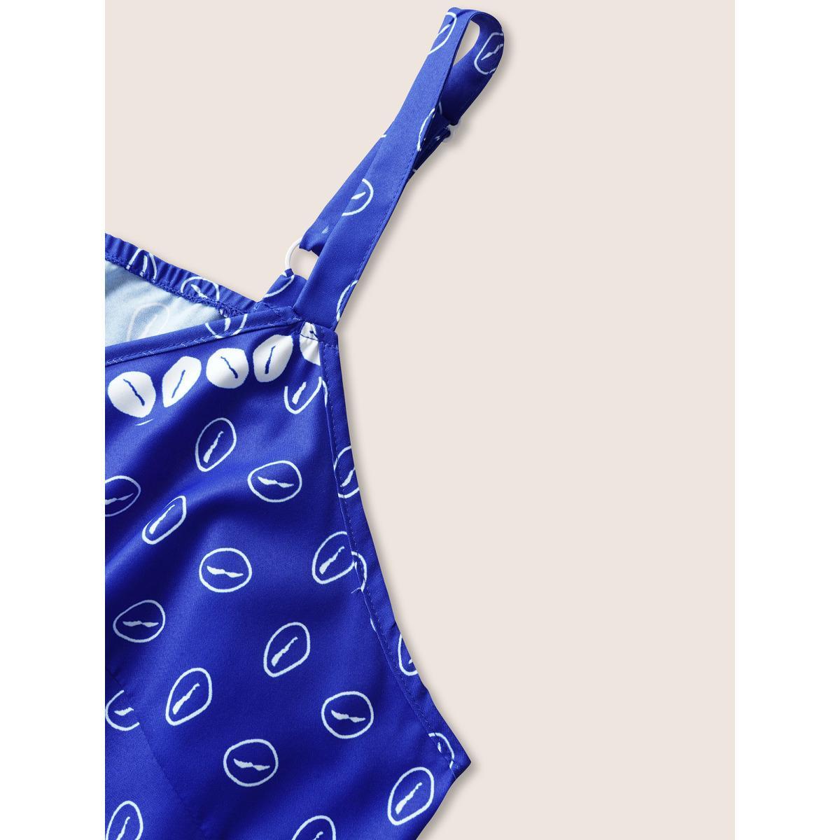 Plus Size Tropical Print Adjustable Straps Cami Dress Blue Women Resort Non V-neck Sleeveless Curvy BloomChic 12/L Product Image
