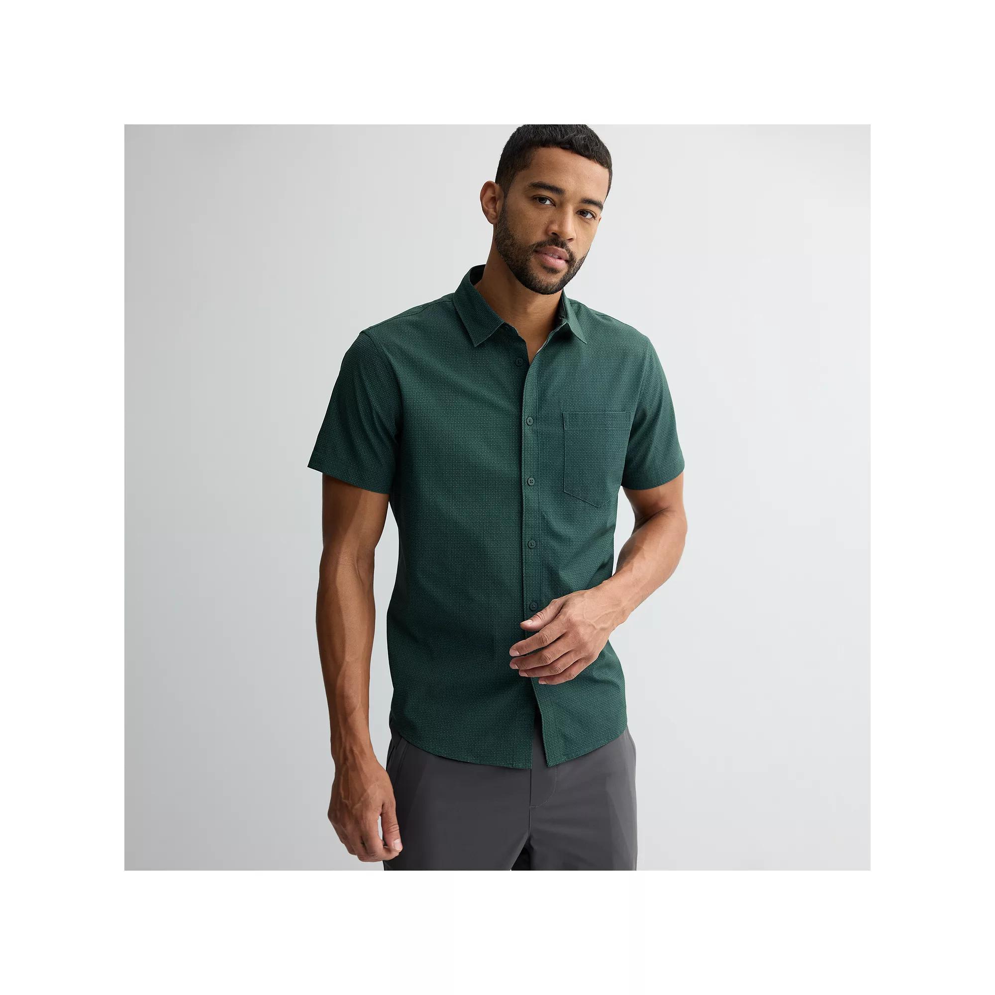 Mens FLX Slim Performance Untucked-Fit Button Down Shirt Green Product Image