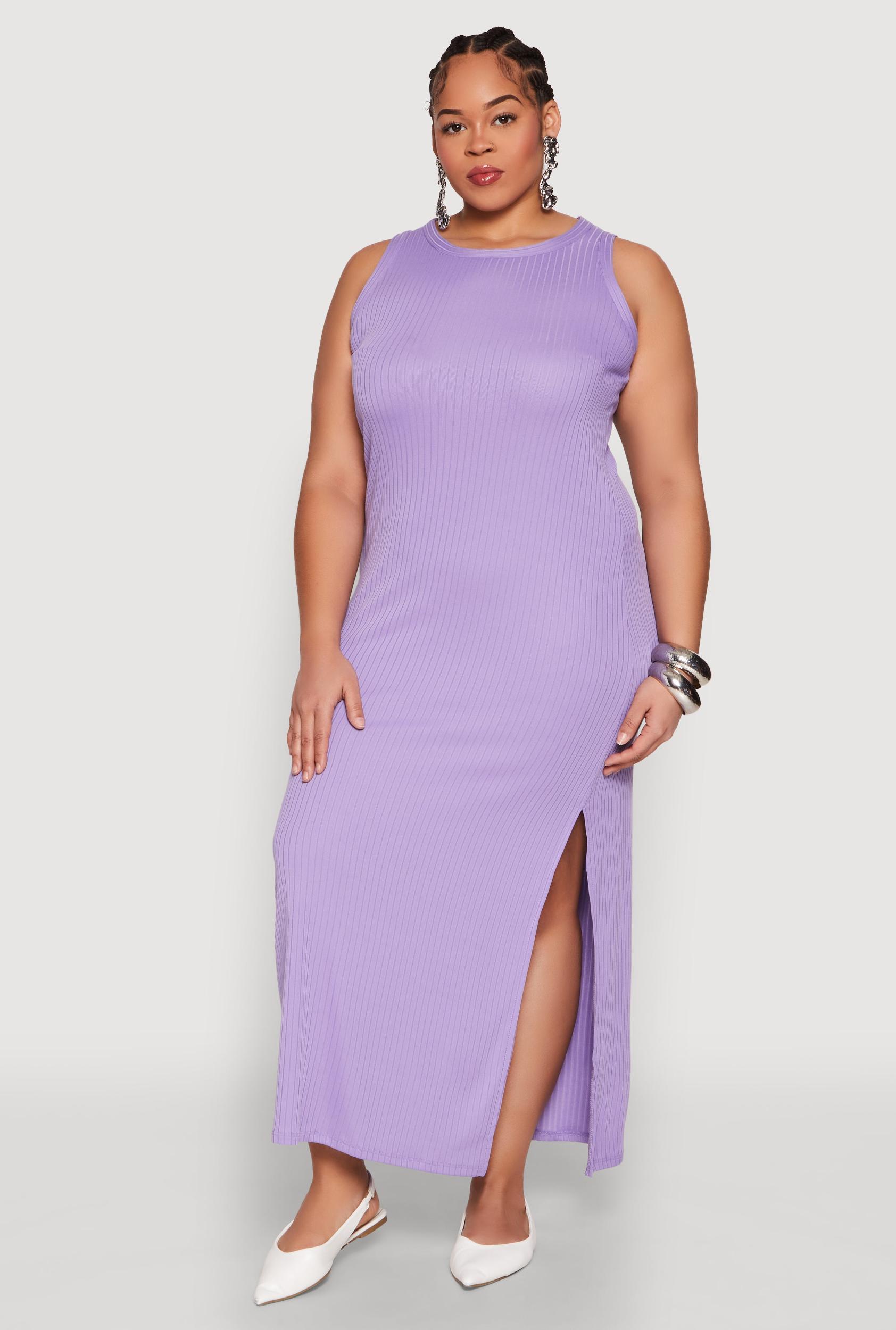 Womens Plus Size Ribbed Knit Side Slit Maxi Tank Dress Product Image