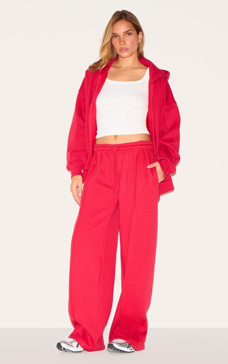Red Oversized Zip Through Seam Detail Hoodie Product Image