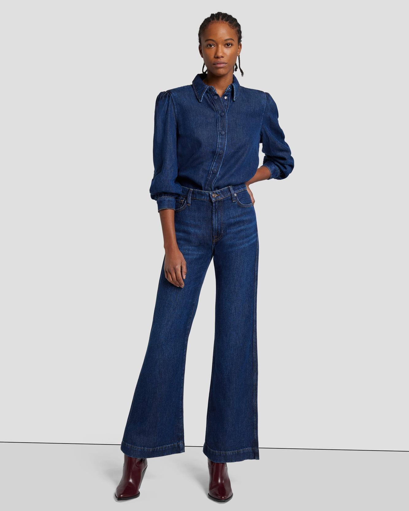 Denim Lustre Puff Sleeve Shirt in Poppy Female Product Image