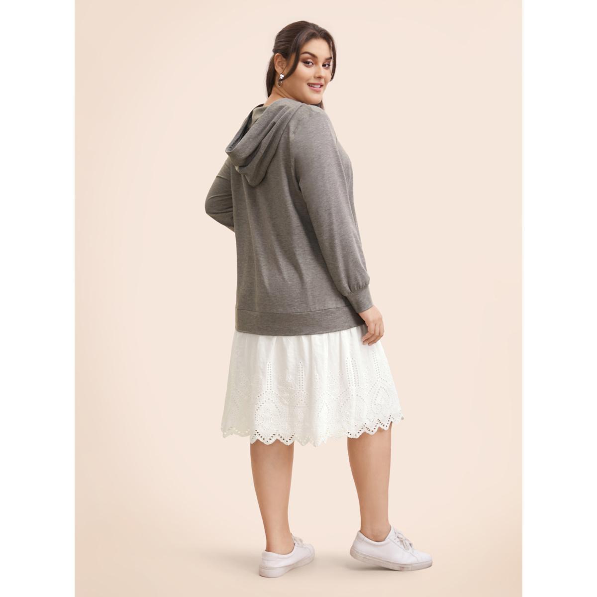 Plus Size Contrast Patchwork Hooded Sweatshirt Dress Mediumgray Women Casual Contrast Hooded Long Sleeve Curvy BloomChic 26/4X Product Image