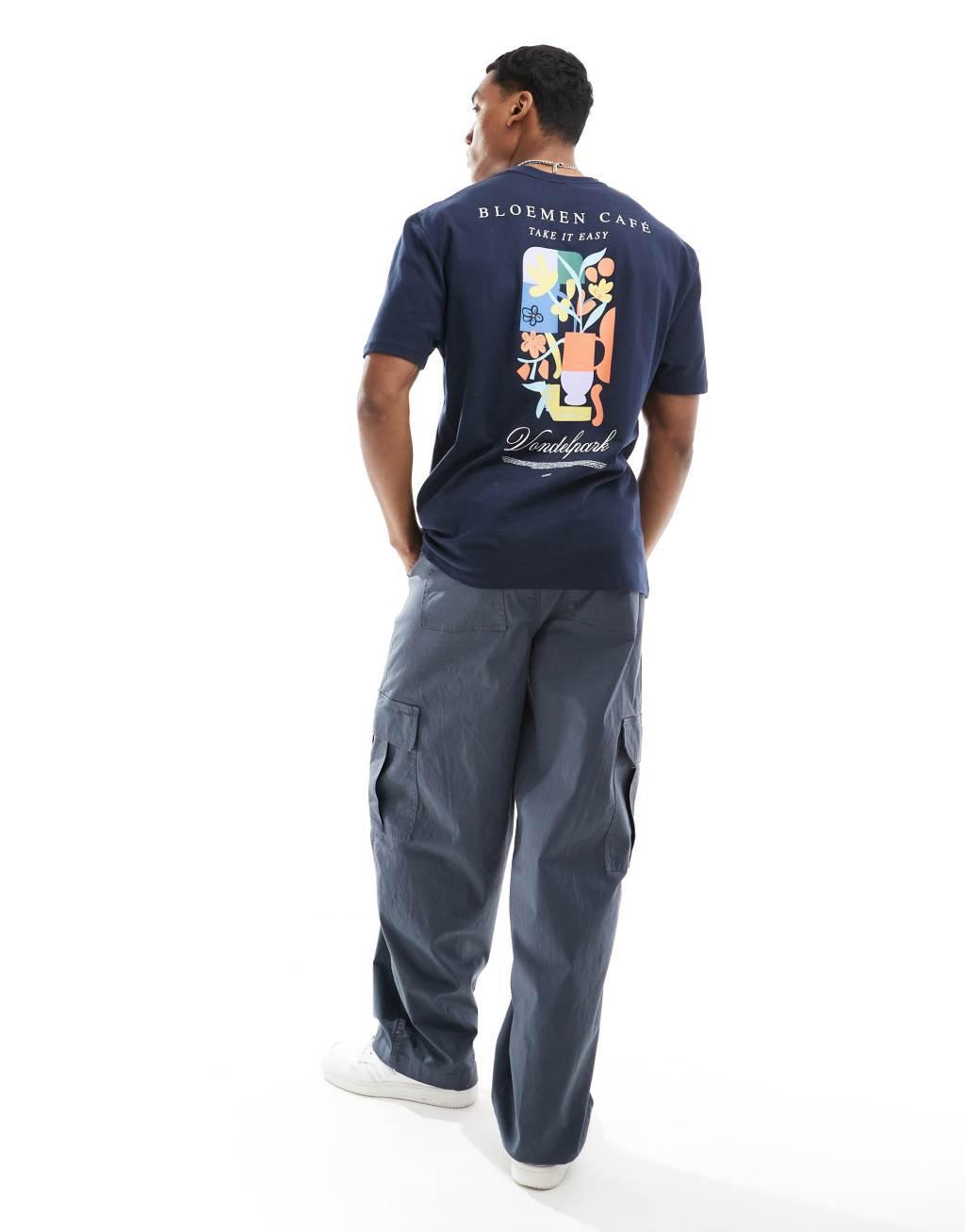 ASOS DESIGN relaxed t-shirt in navy with floral abstract art back print Product Image