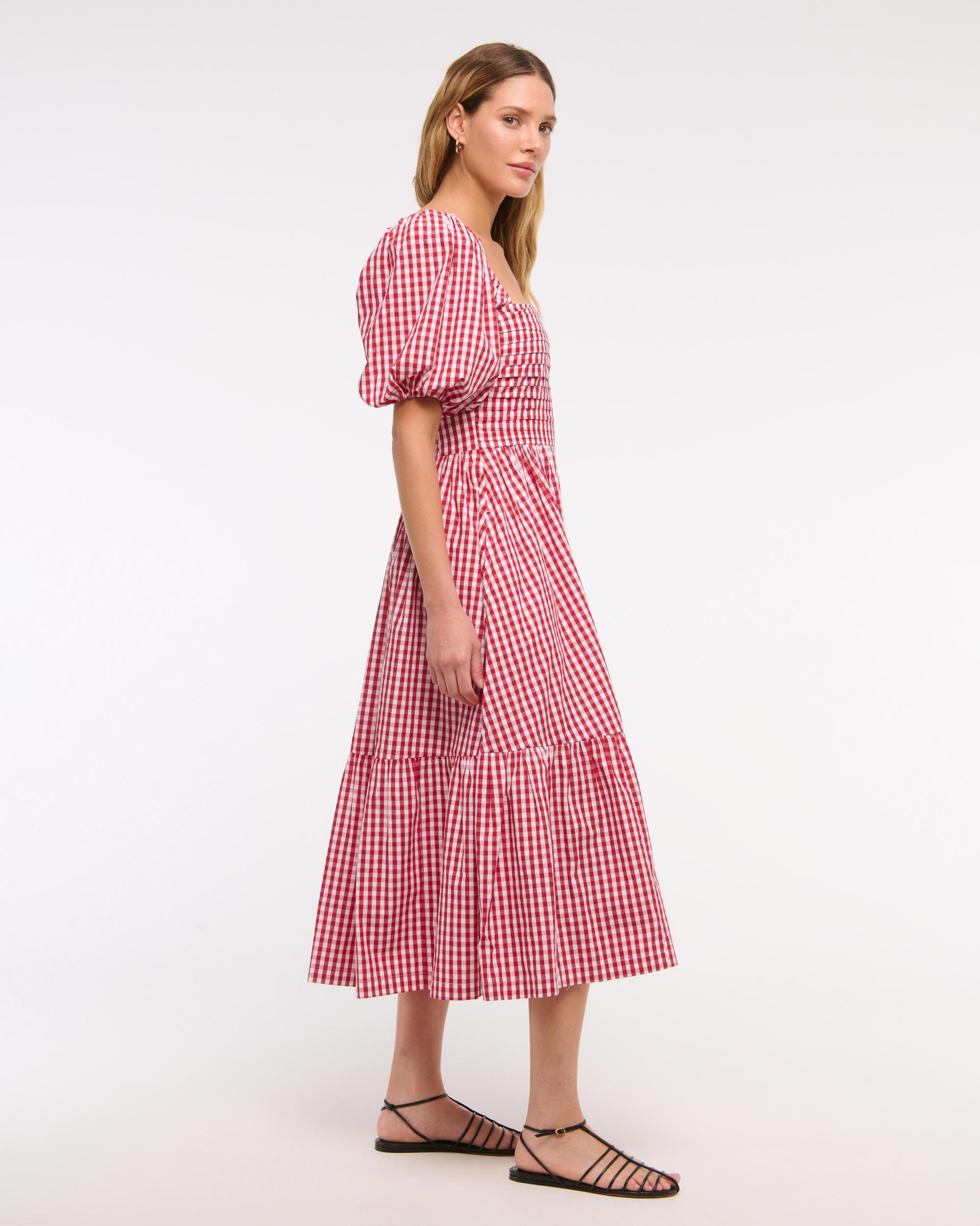 The A&F Emerson Poplin Puff Sleeve Midi Dress Product Image