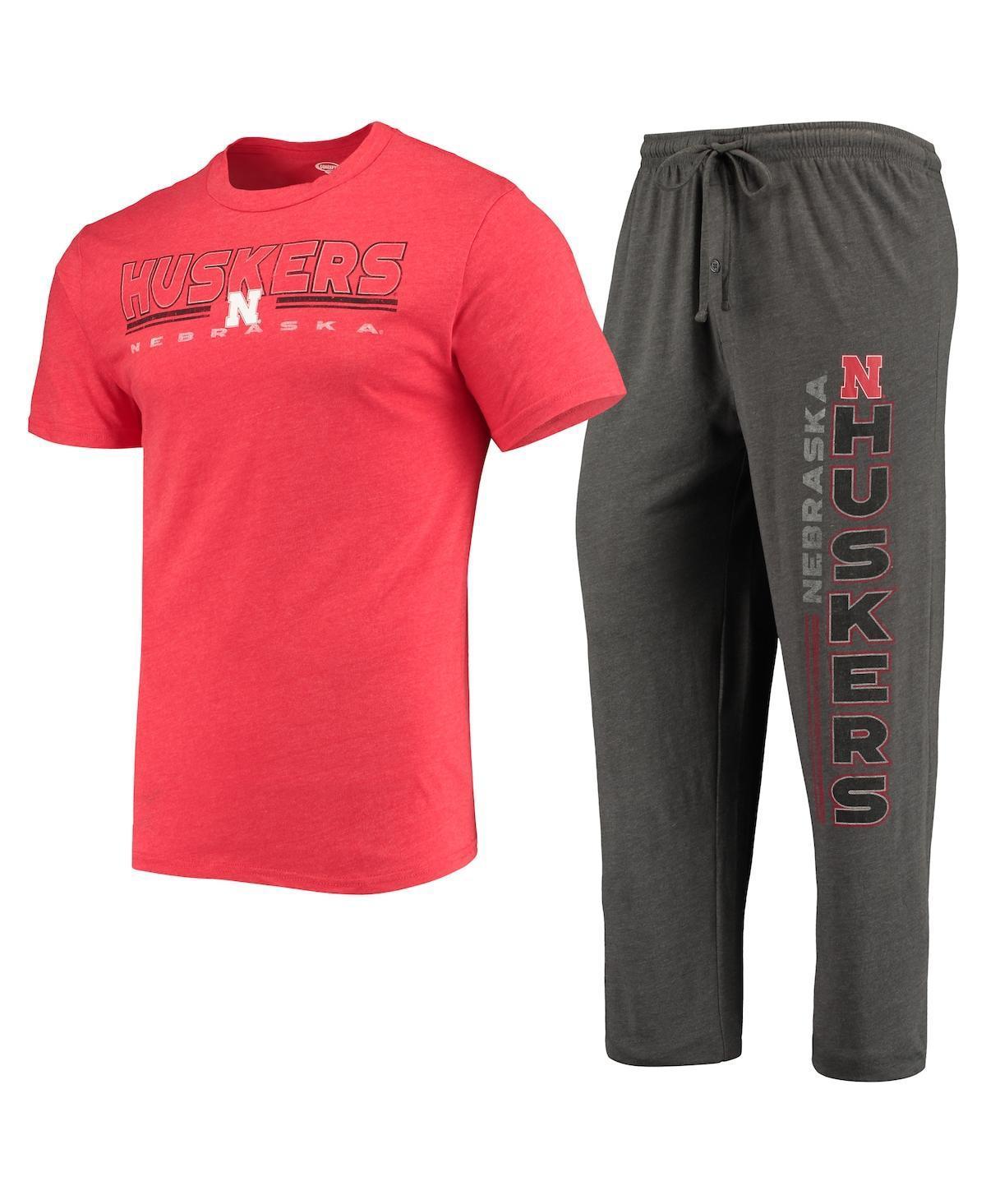 Men's Concepts Sport Heathered Charcoal/Scarlet Nebraska Huskers Meter T-Shirt & Pants Sleep Set, Size: Small Product Image