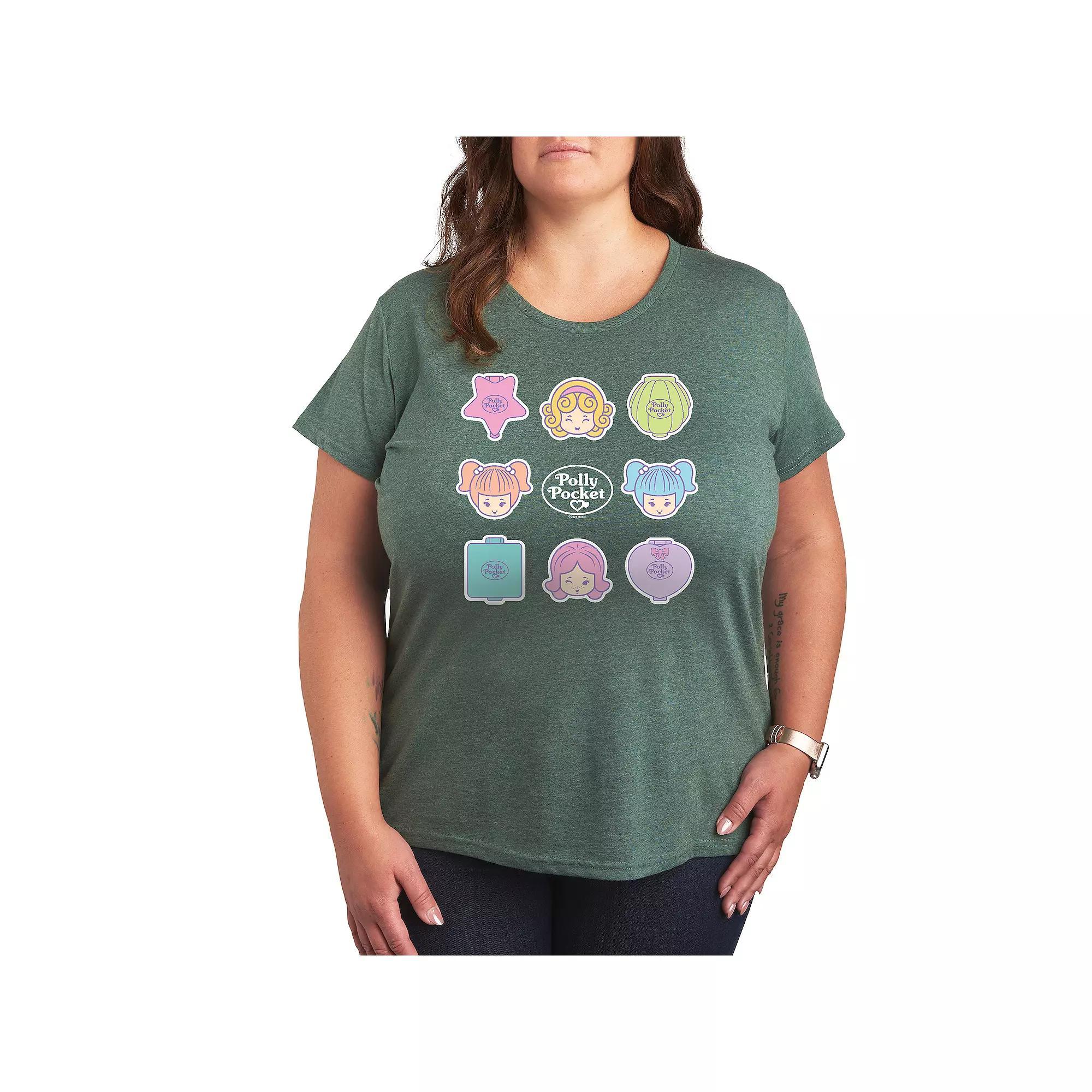 Plus Polly Pocket Grid Graphic Tee, Womens Grey Royal Blue Product Image
