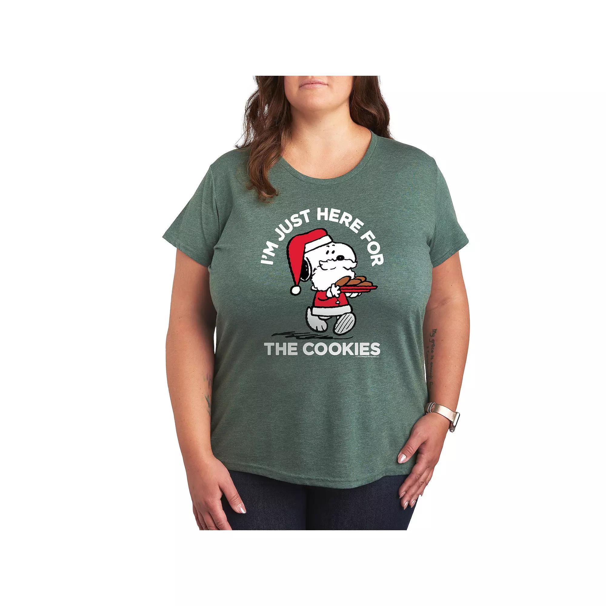 Plus Peanuts Snoopy Cookies Graphic Tee, Womens Grey Green Product Image