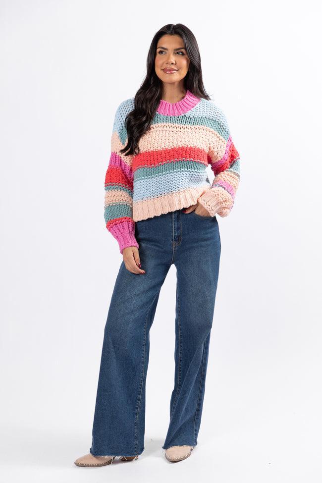 In Line Peach Multi Chunky Striped Sweater SALE Product Image