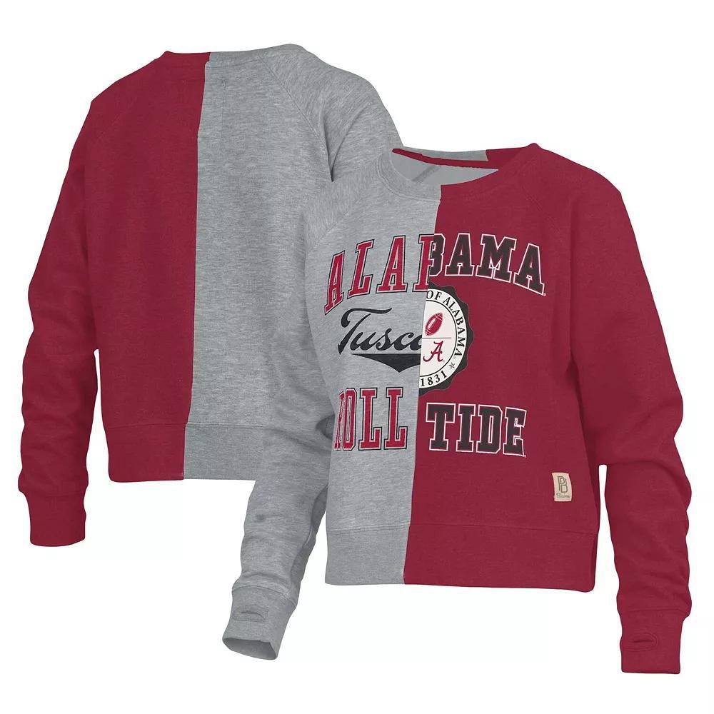 Womens Pressbox Heather Gray Alabama Crimson Tide Half and Half Raglan Pullover Sweatshirt Product Image