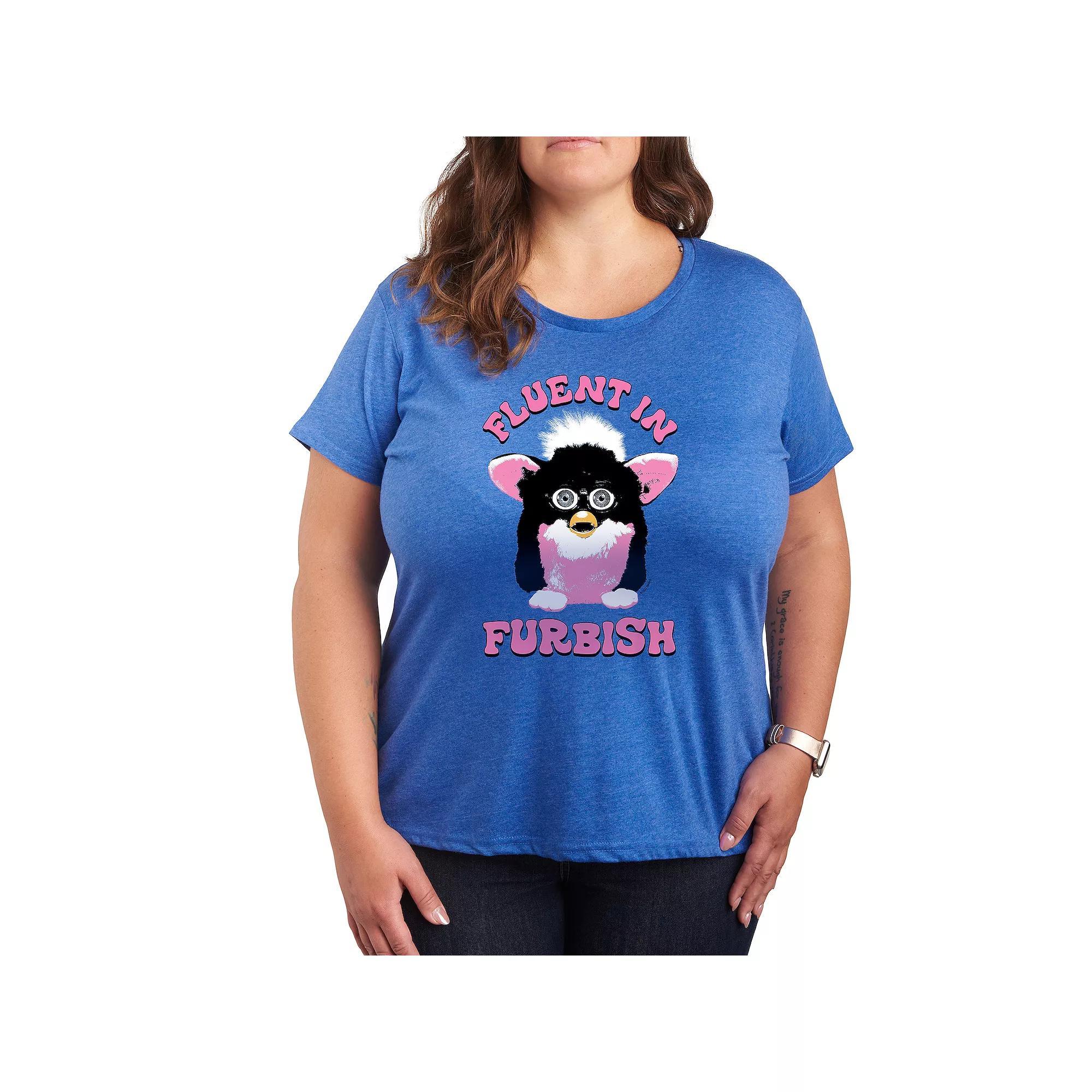 Plus Furby Fluent In Furbish Graphic Tee, Womens Grey Royal Blue Product Image