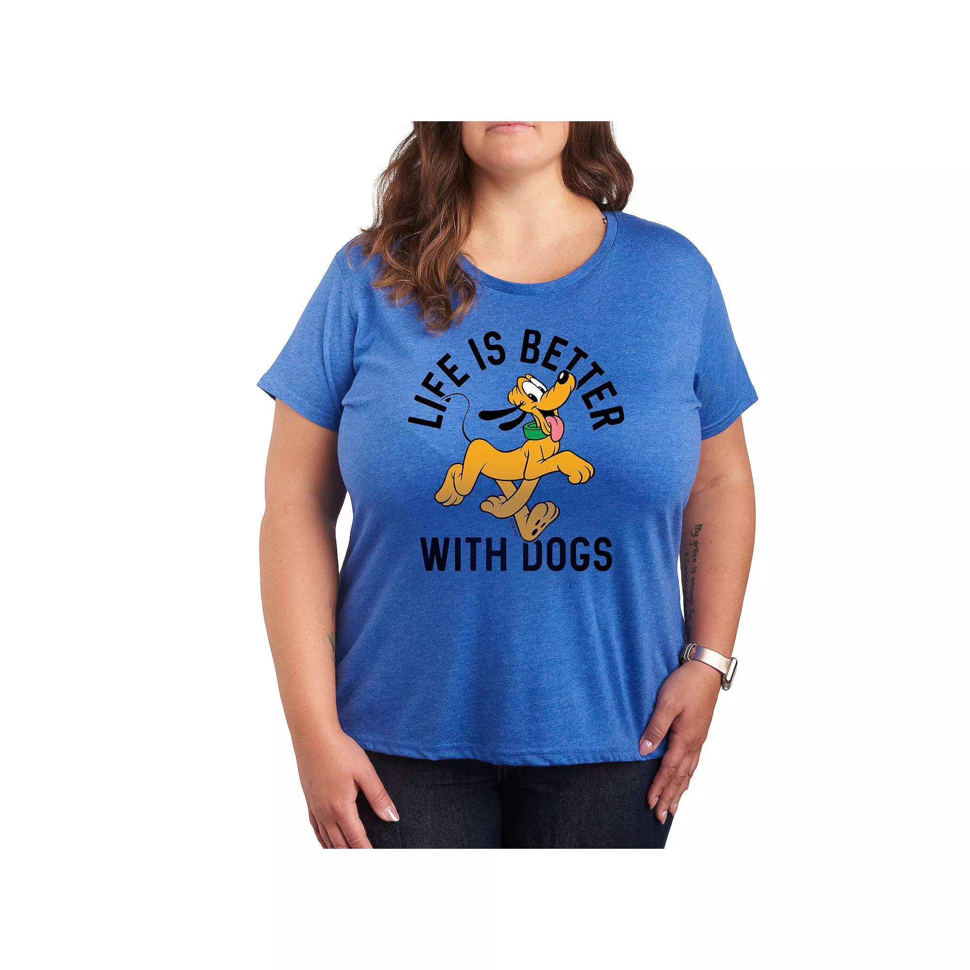 Disneys Pluto Plus Life Is Better With Dogs Graphic Tee, Womens Grey Royal Blue Product Image