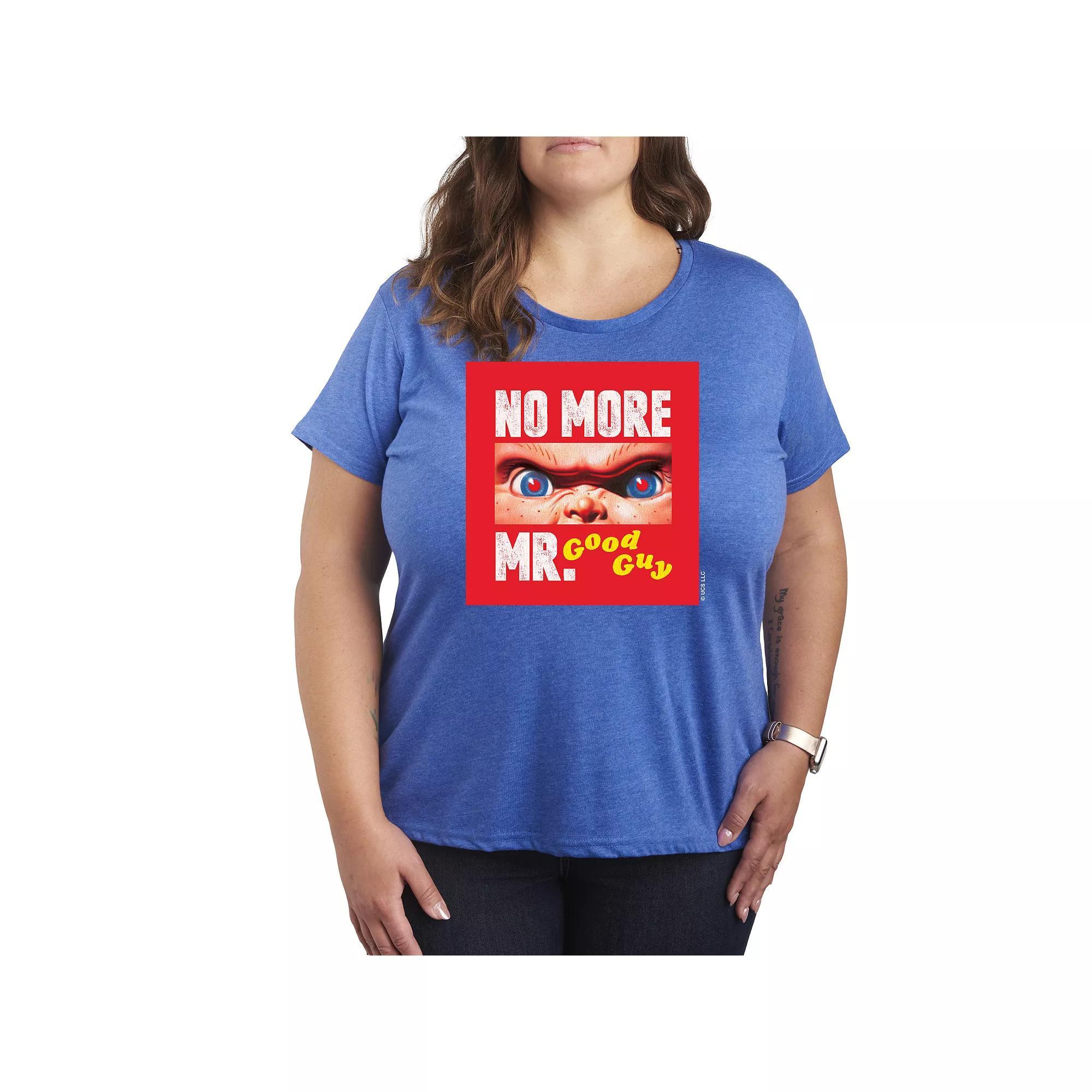 Plus Size Chucky No More Mr. Good Guy Graphic Tee, Womens Blue Product Image