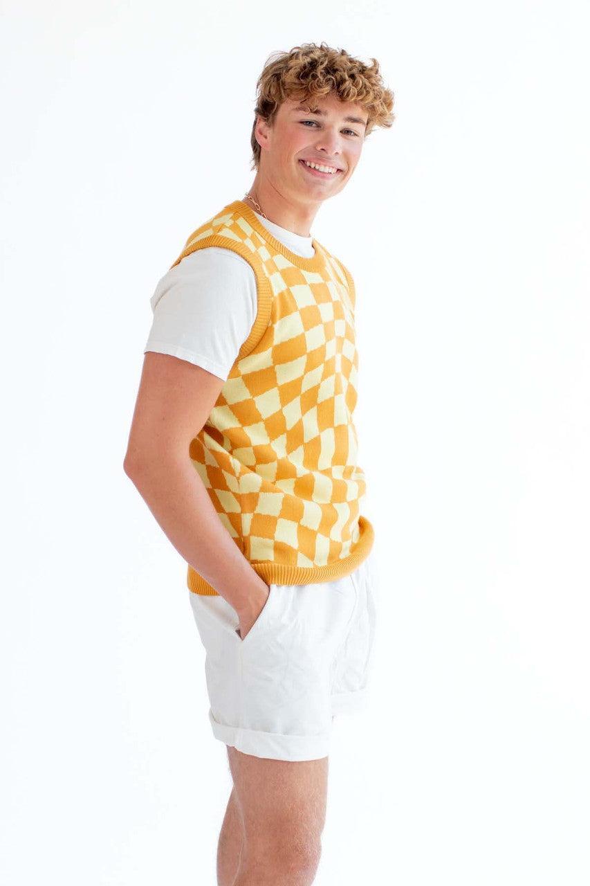 Orange Checkered Sweater Vest Product Image