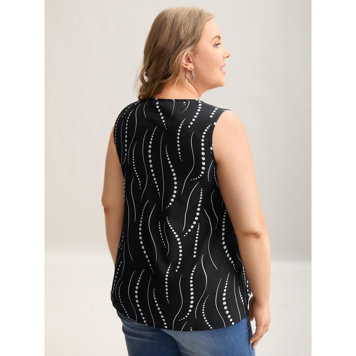 Plus Size Geometric Print Pleated Front Sleeveless Top Women Black Casual Pleated V-neck Everyday Tank Tops Camis BloomChic 14-16/1X Product Image