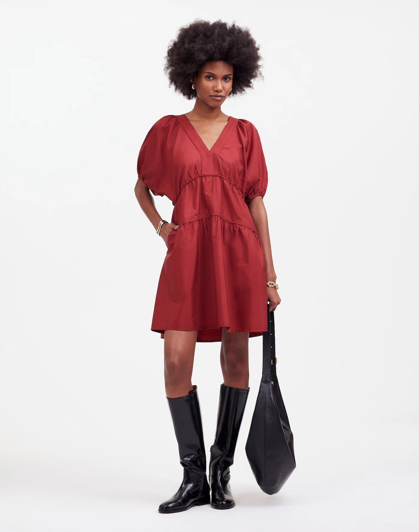 Puff-Sleeve Mini Dress in Poplin Product Image