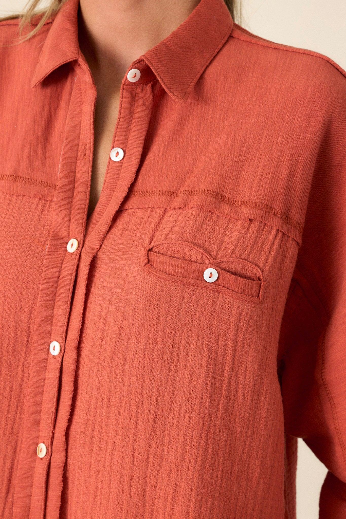 Carolina Chic Orange Gauze Button Front Top Product Image