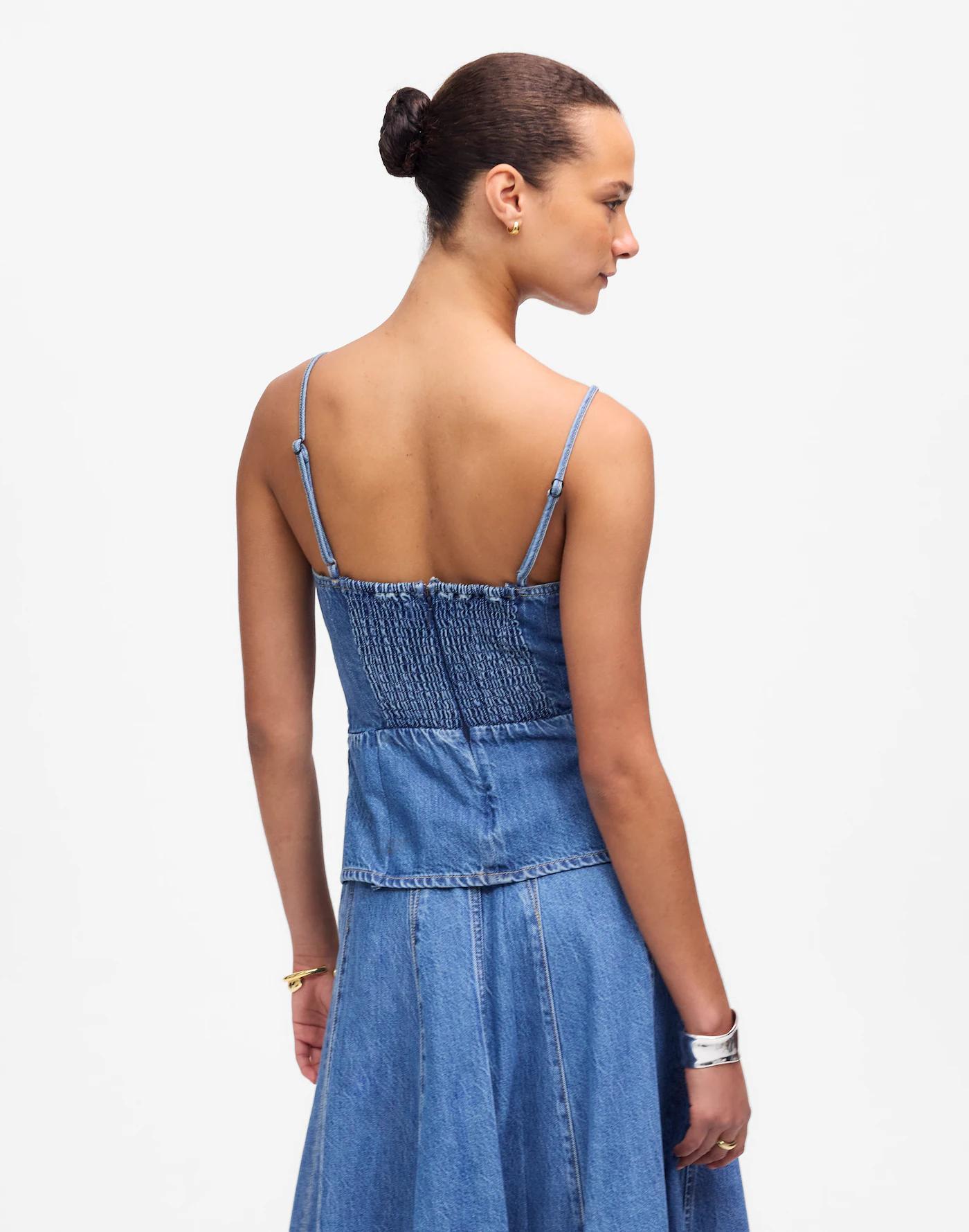Ruched Squareneck Tank in Robertson Wash: Airy Denim Edition Product Image