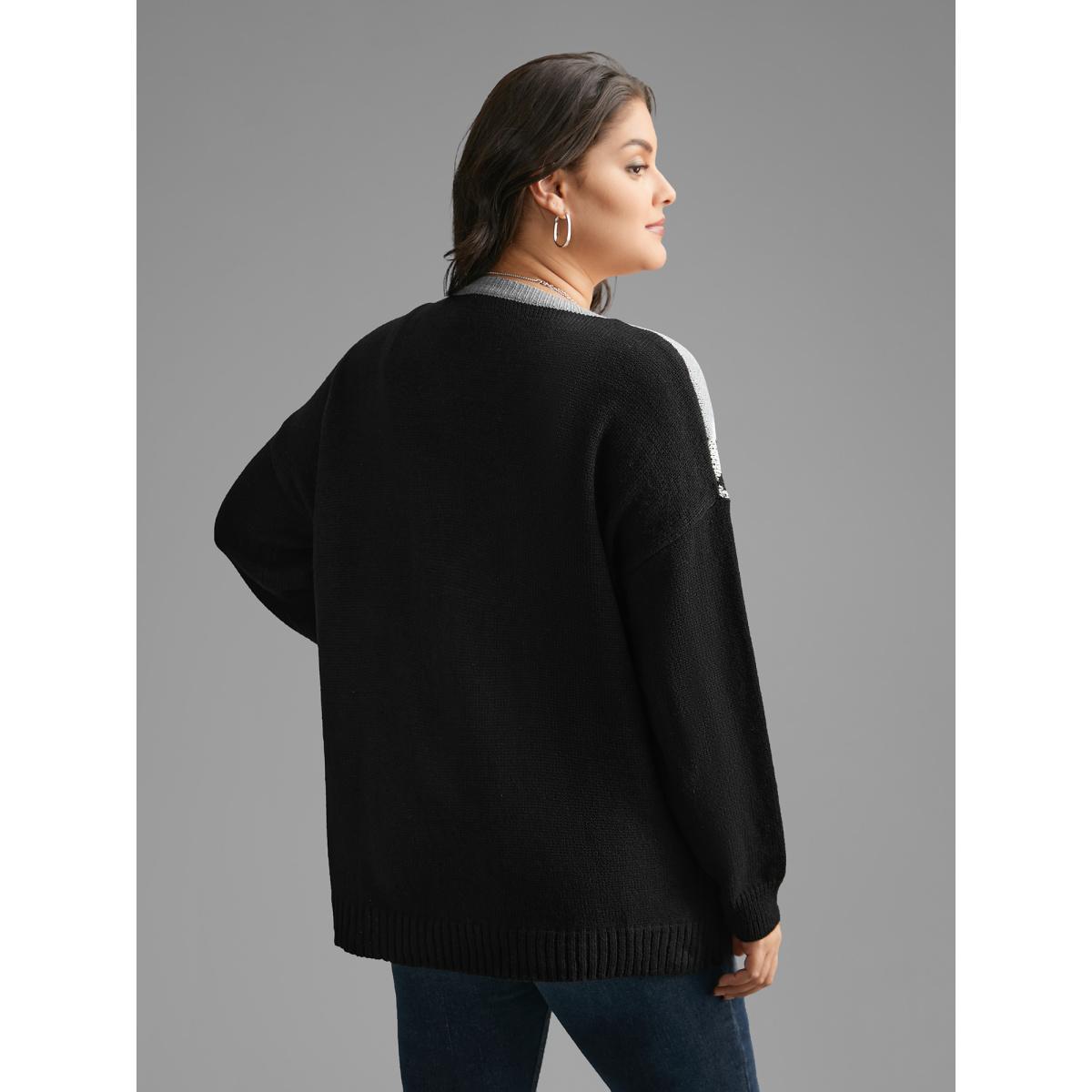 Plus Size Leopard Print Contrast Patchwork Pullover Black Women Casual Loose Long Sleeve Round Neck Everyday Pullovers BloomChic 28/5X Product Image