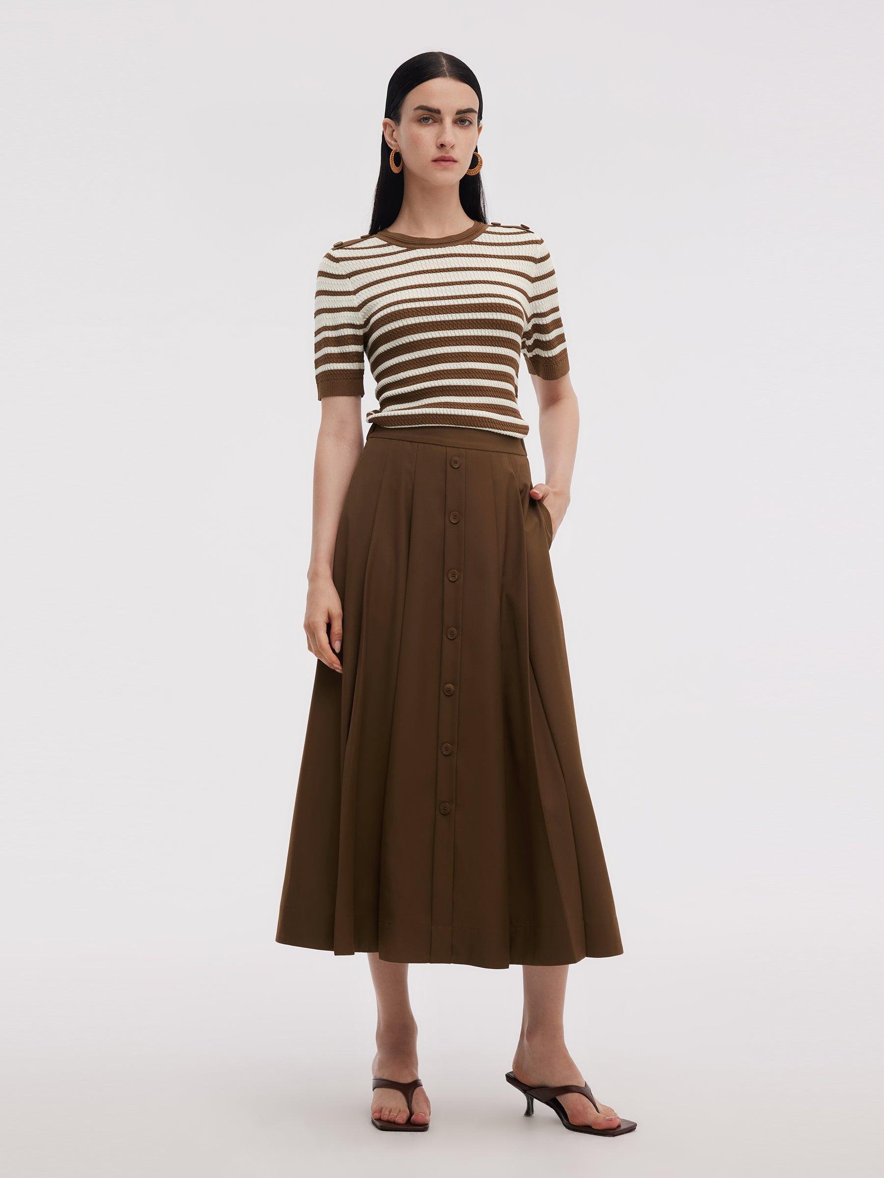 Stripe Knit Top And A-Line Skirt Two-Piece Set Product Image