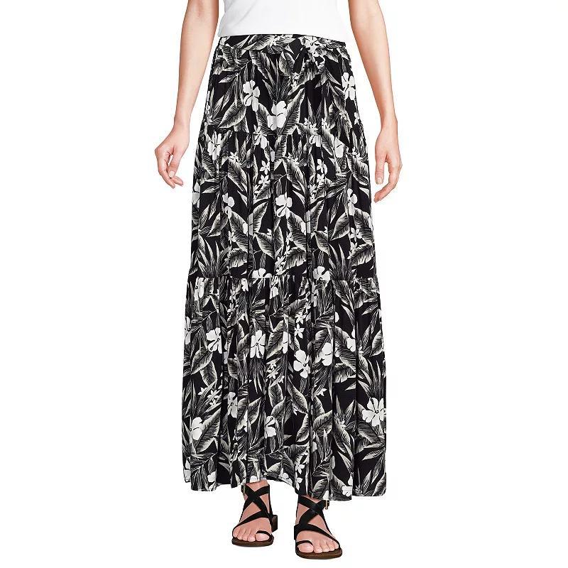 Women's Lands' End Printed Flowy Tiered Maxi Skirt, Size: Large, Alabaster Team Palm Product Image