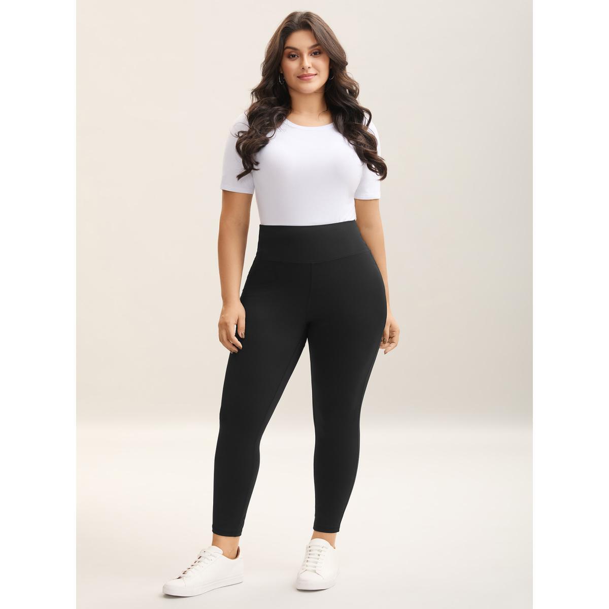Plus Size Solid Butt Lifting Wideband Waist Leggings Women Black Casual High stretch Skinny High Rise Dailywear Leggings BloomChic 30/6X Product Image
