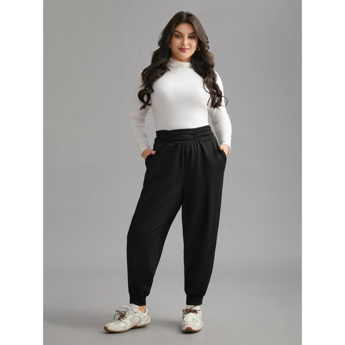 Plus Size Supersoft Essentials Elastic Waist Pockets Jogger Pants Women Black Casual Mid Rise Everyday Pants BloomChic 18-20/2X Product Image