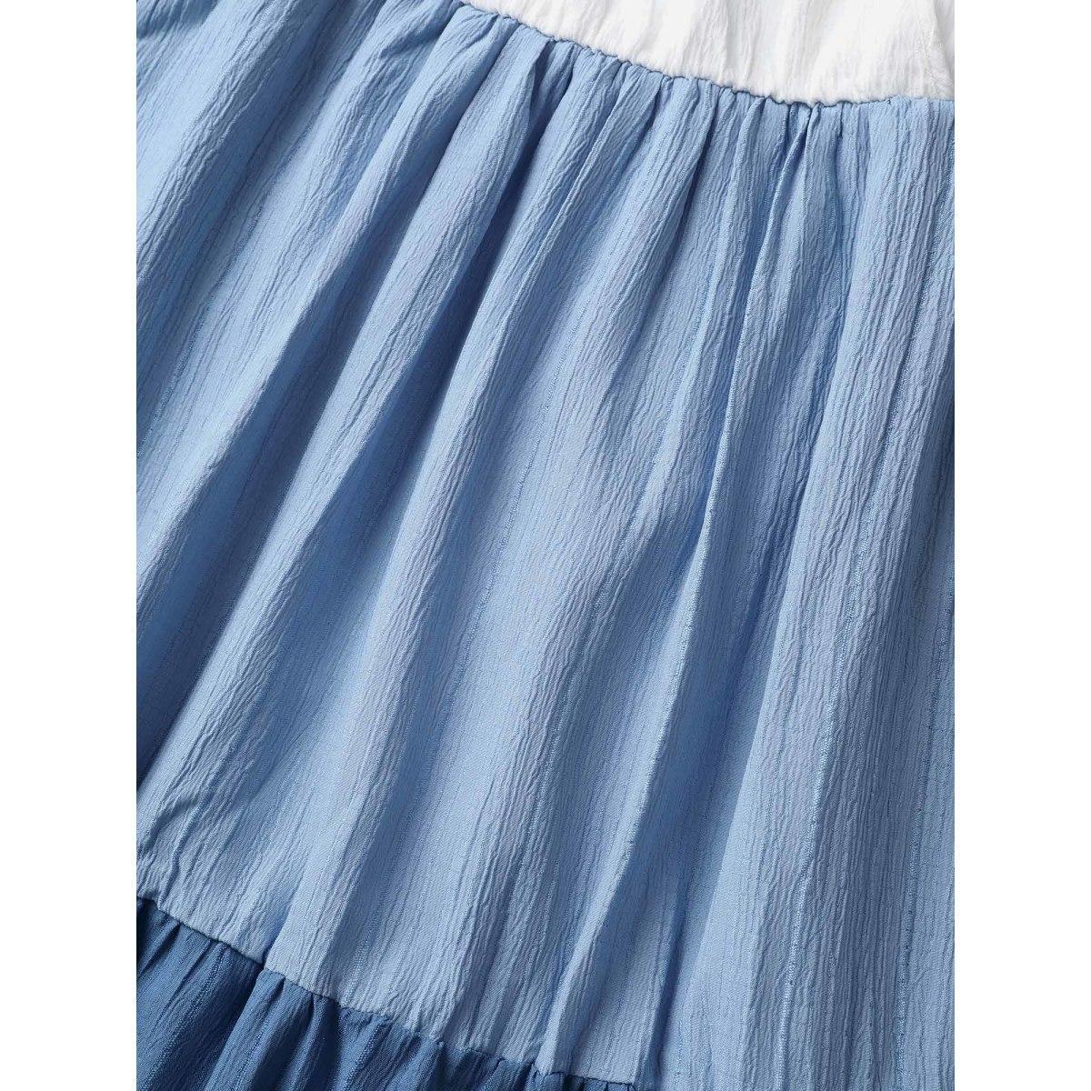 Plus Size Colorblock Contrast Ruffle Layered Hem Dress Blue Women Casual Overlapping V-neck Sleeveless Curvy BloomChic 12/L Product Image