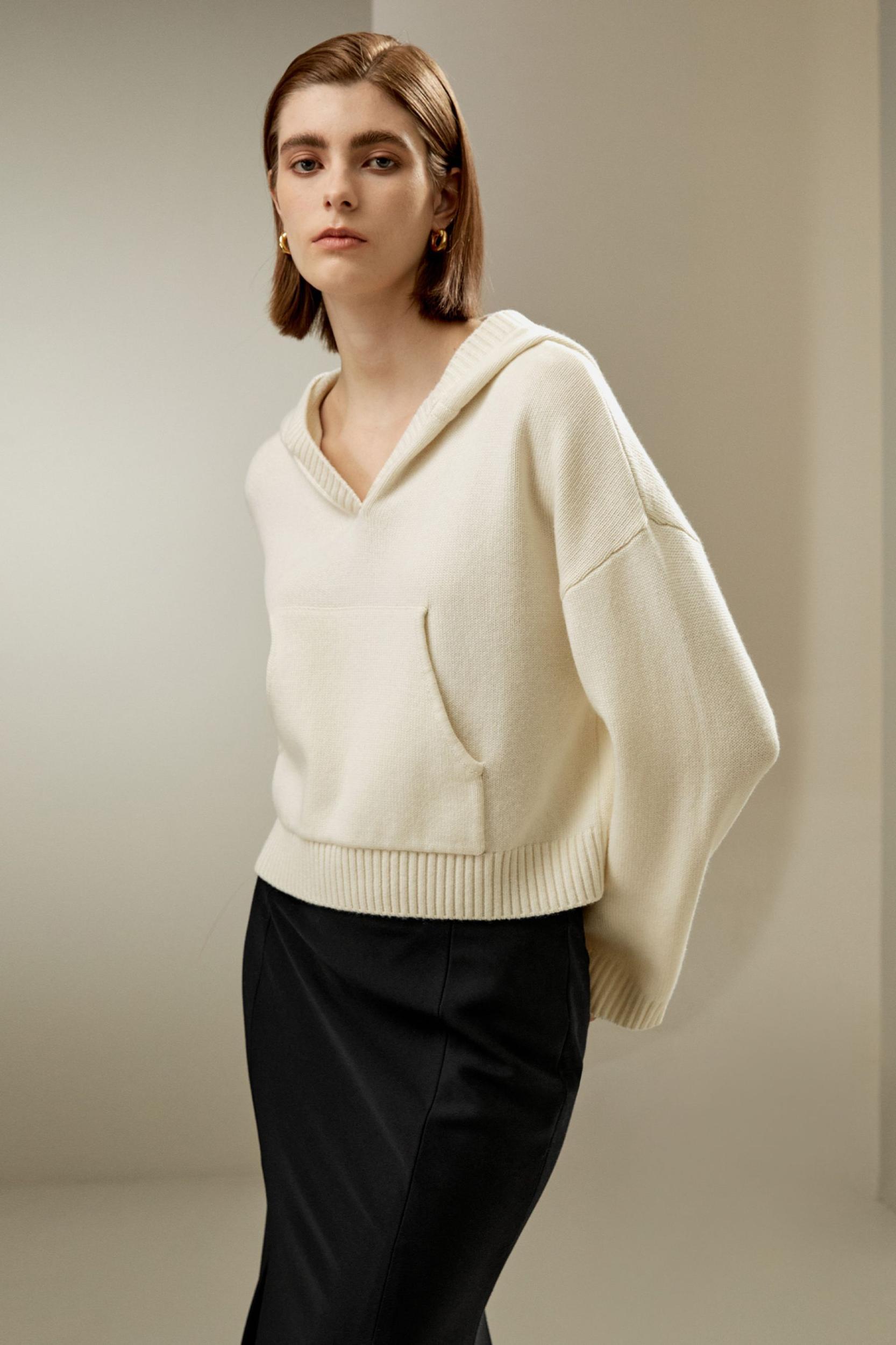 Cropped Wool-Cashmere Blend Hoodie Product Image