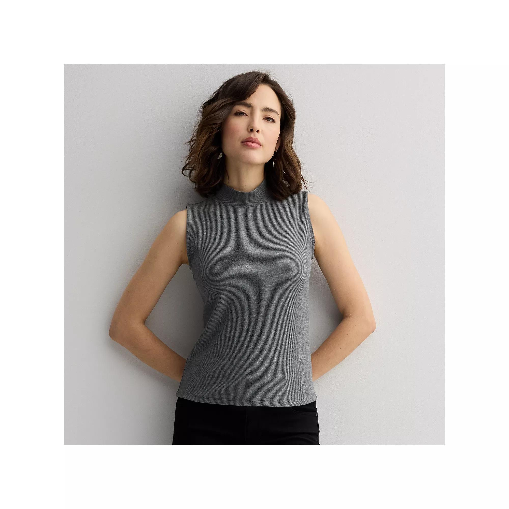 Women's Nine West Fitted Rib Mock Neck Shell, Size: XXL, Coal Grey Product Image