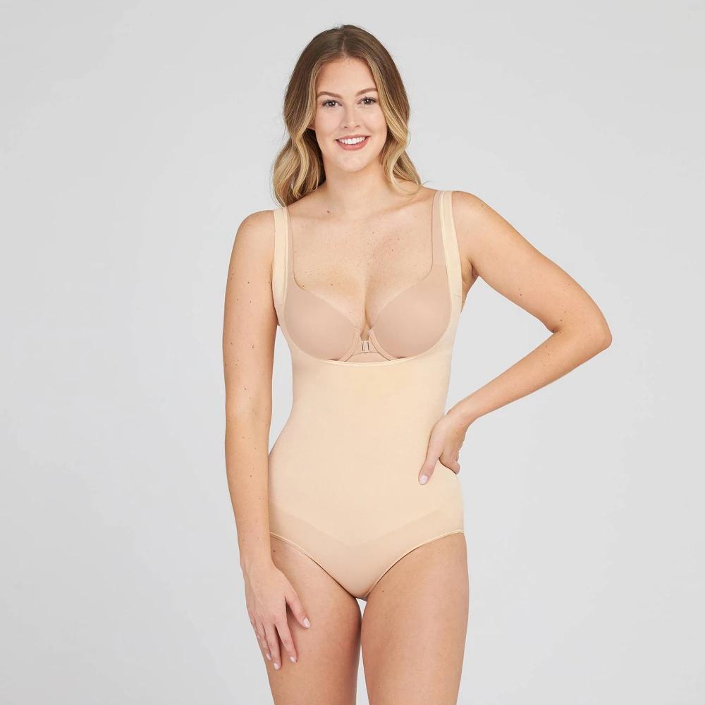 ASSETS by SPANX Womens Remarkable Results Open-Bust Brief Bodysuit - Beige XL: Maximum Control, Ultra Firm Compression Product Image