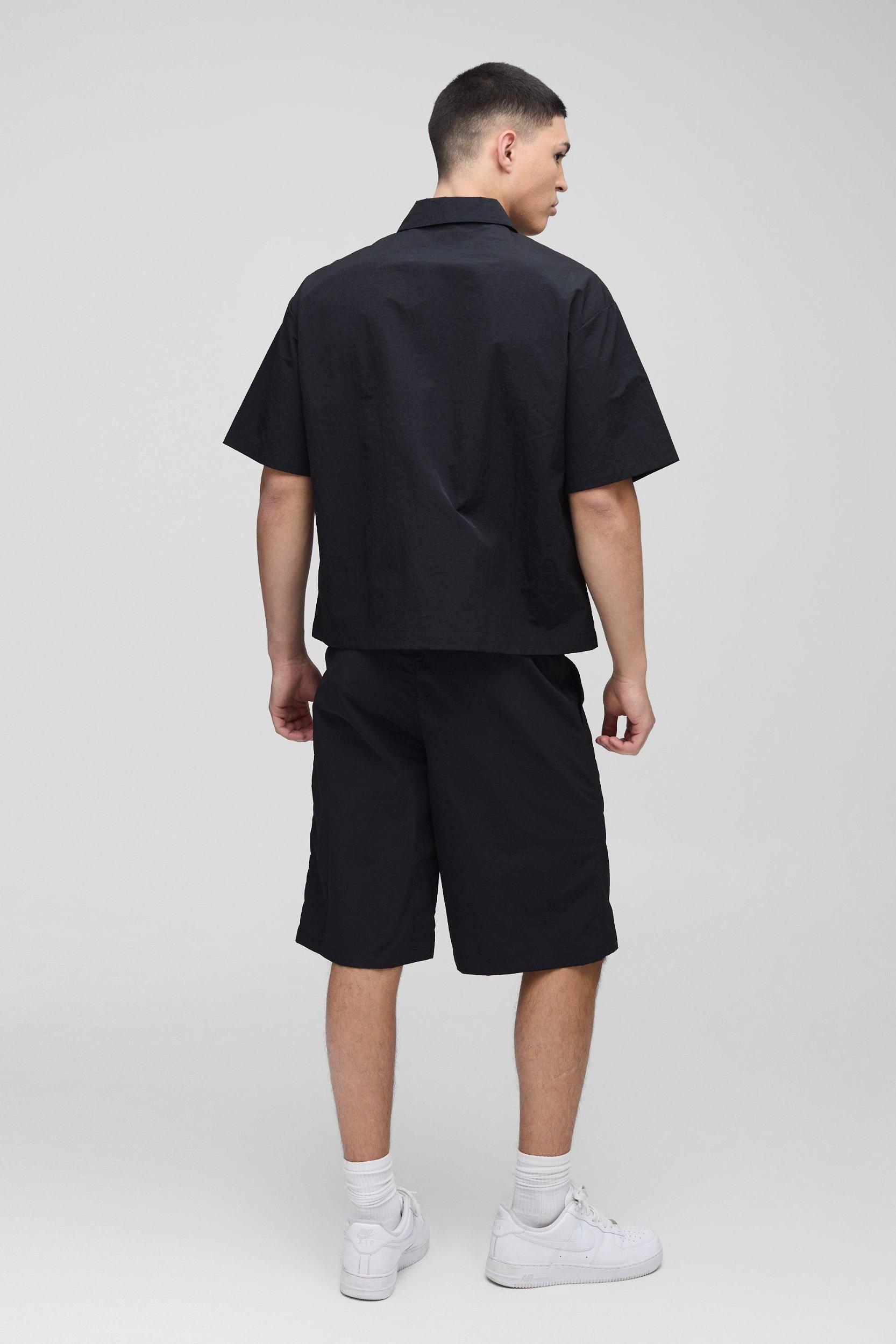 Oversized Crinkle Nylon Zip Up Shirt | boohooMAN USA Product Image