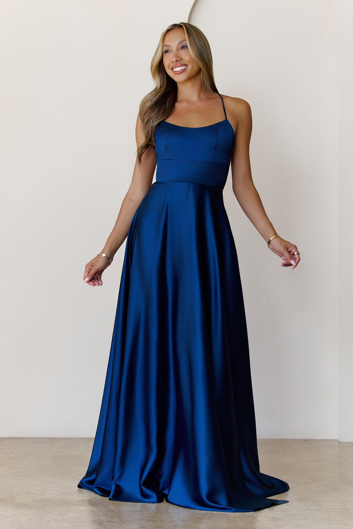 Soaked In Beauty Satin Maxi Dress Teal Product Image