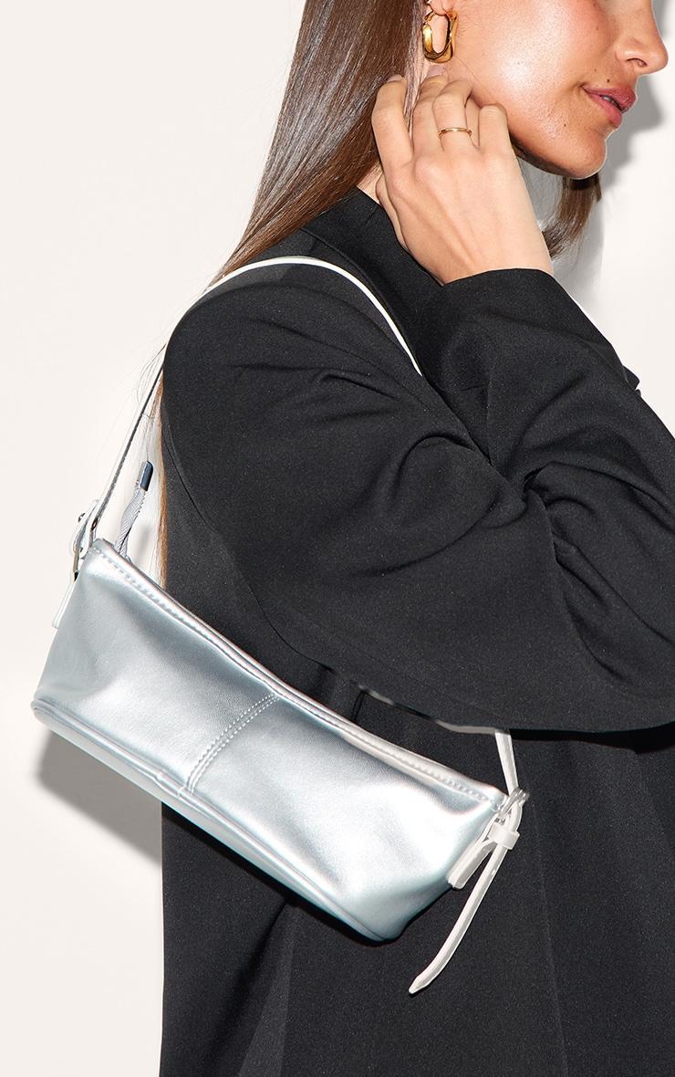 Silver PU Slim Buckle Strap Shoulder Bag Product Image