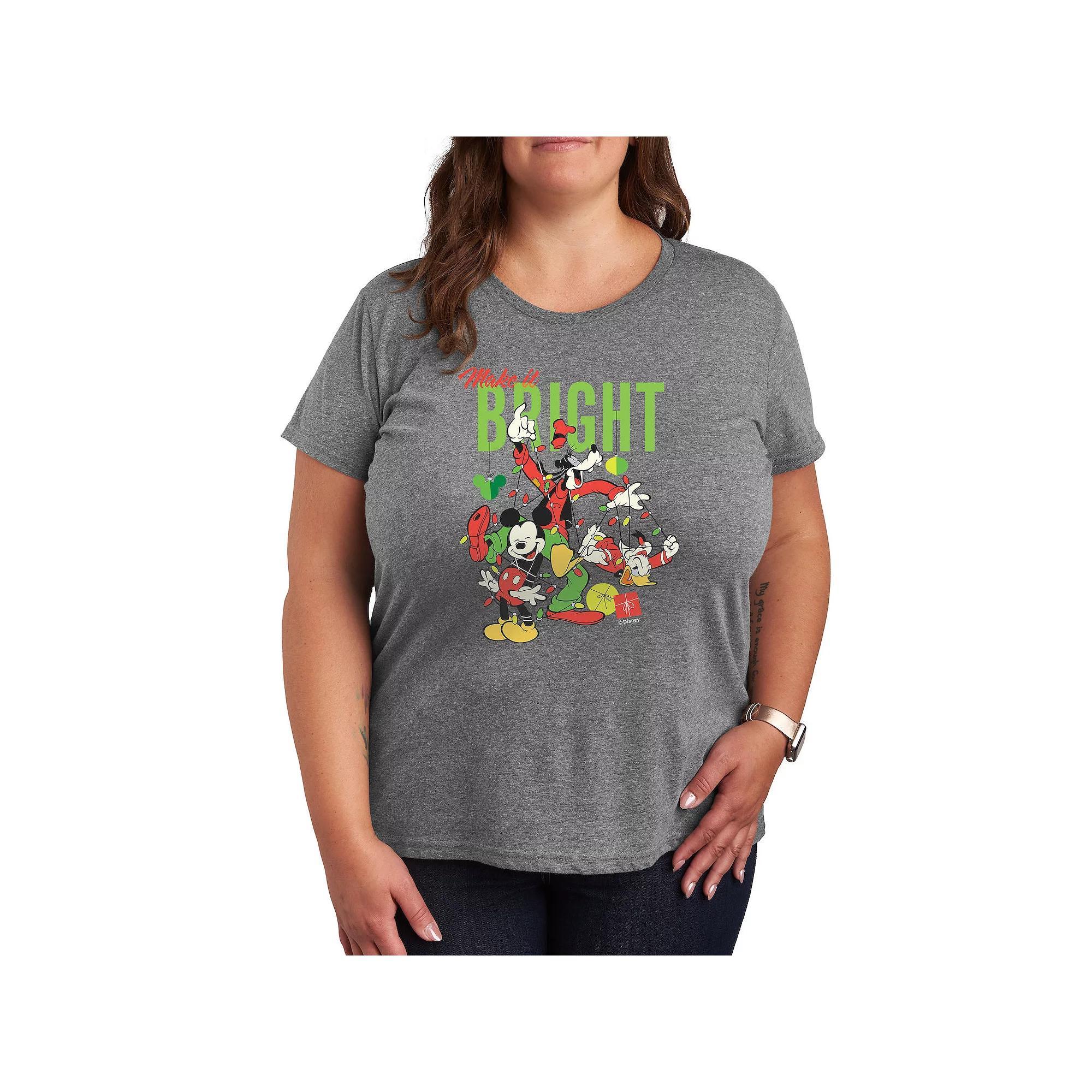 Disneys Mickey Mouse & Friends Plus Make It Bright Graphic Tee, Womens Grey Gray Product Image