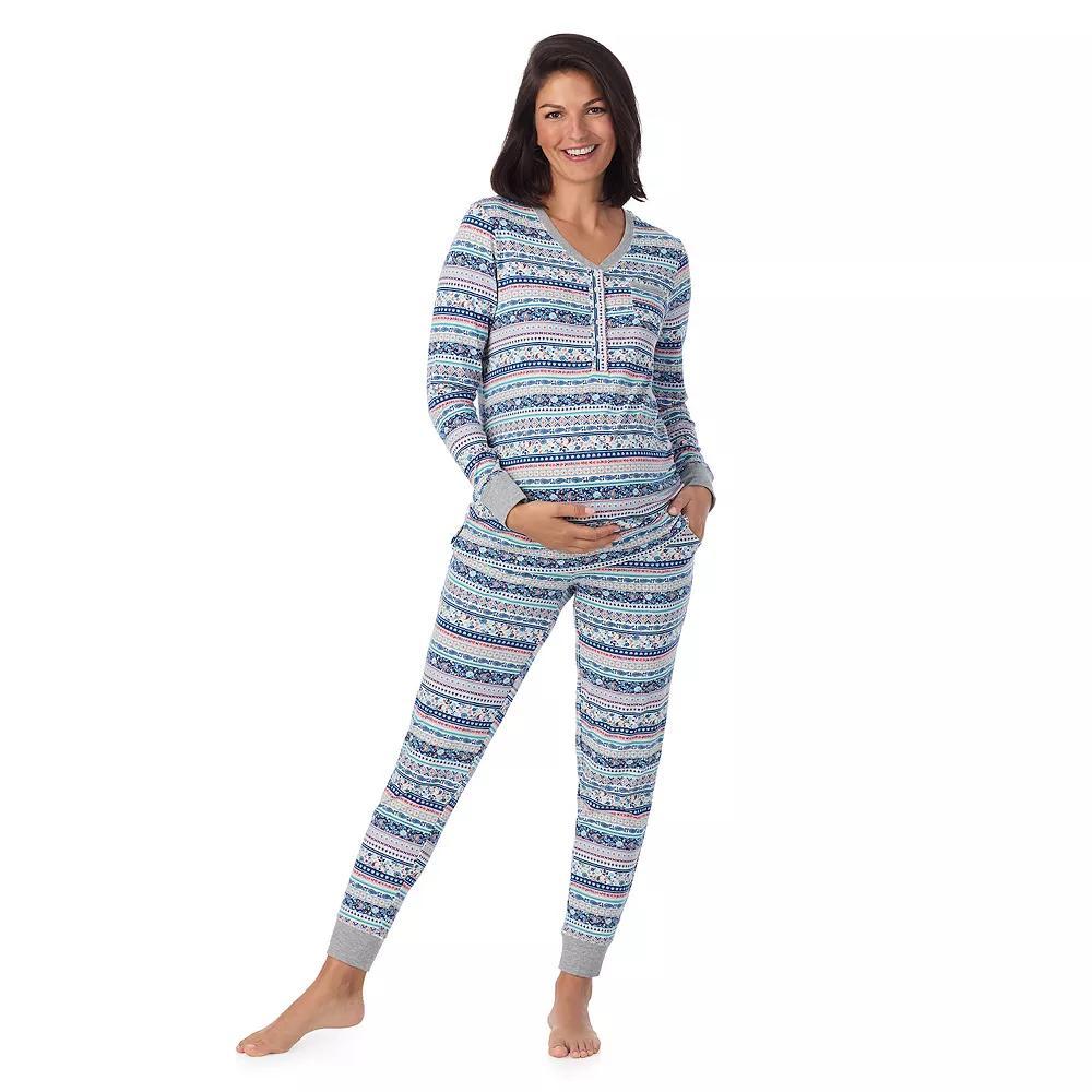 Maternity Cuddl Duds® Cozy Henley Pajama Top & Banded Bottom Pajama Pants Sleep Set, Women's, Size: XS-MAT, Blue Fairisle Product Image
