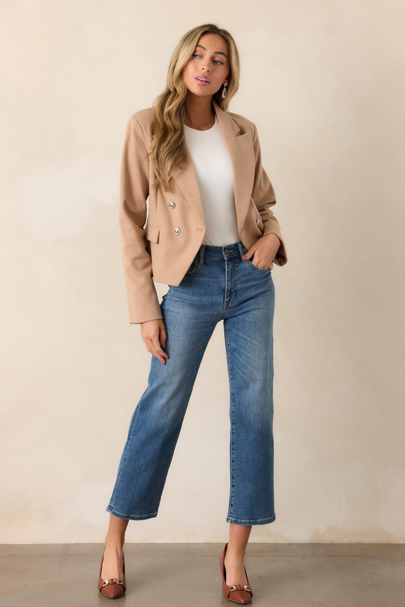 Chasing Stars Tan Ponte Blazer Product Image